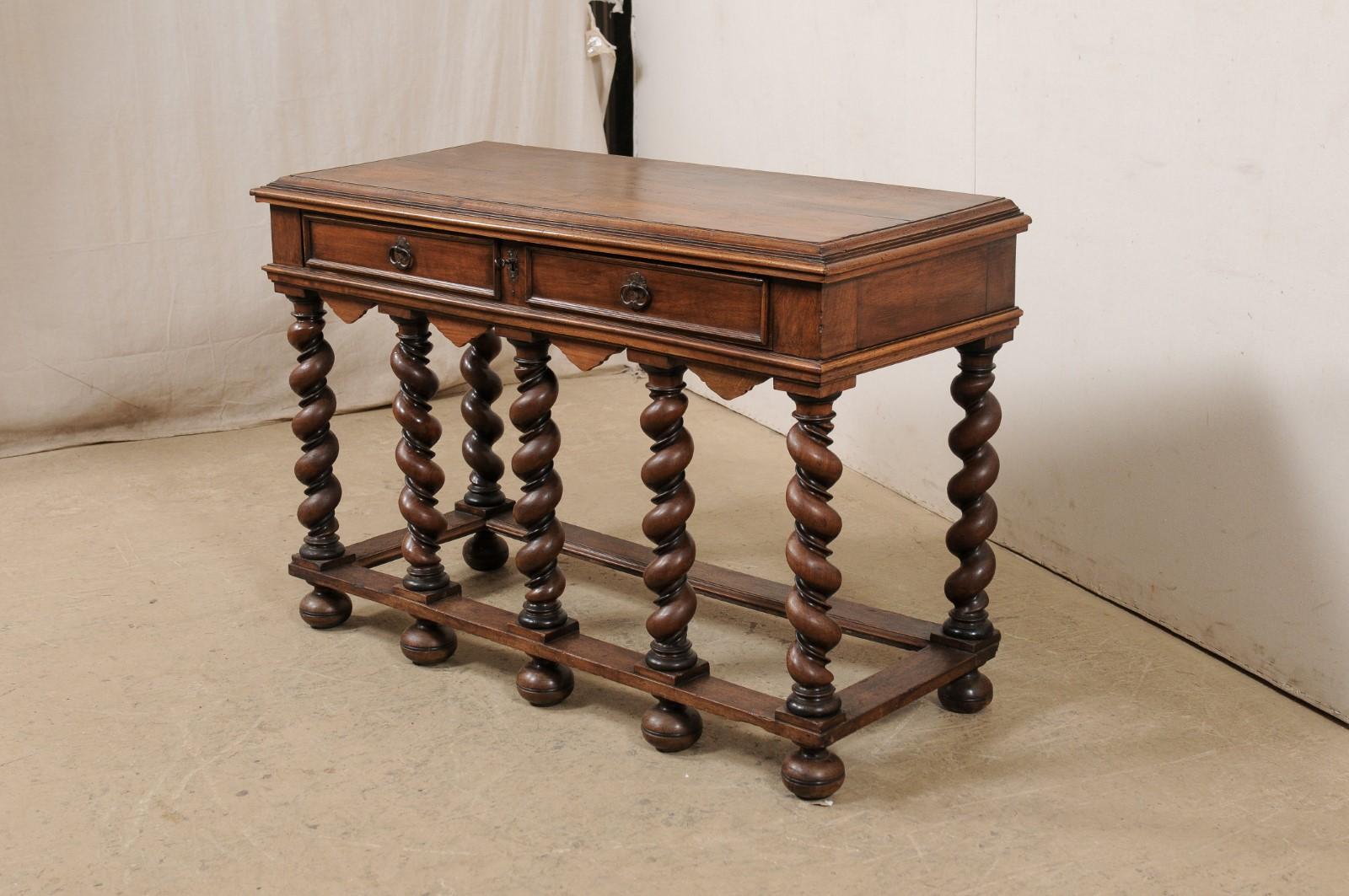 Antique English Console Table Beautifully Presented on Robust Barely Twist Legs In Good Condition In Atlanta, GA