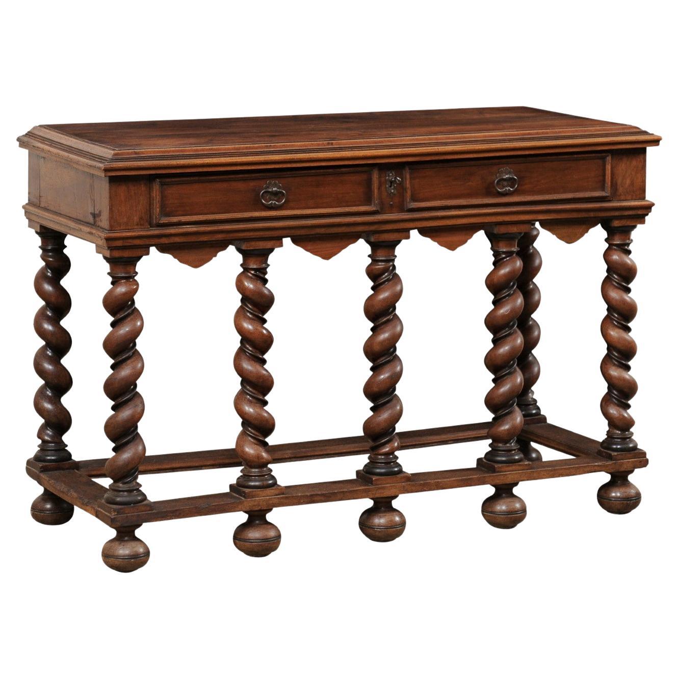 Antique English Console Table Beautifully Presented on Robust Barely Twist Legs For Sale