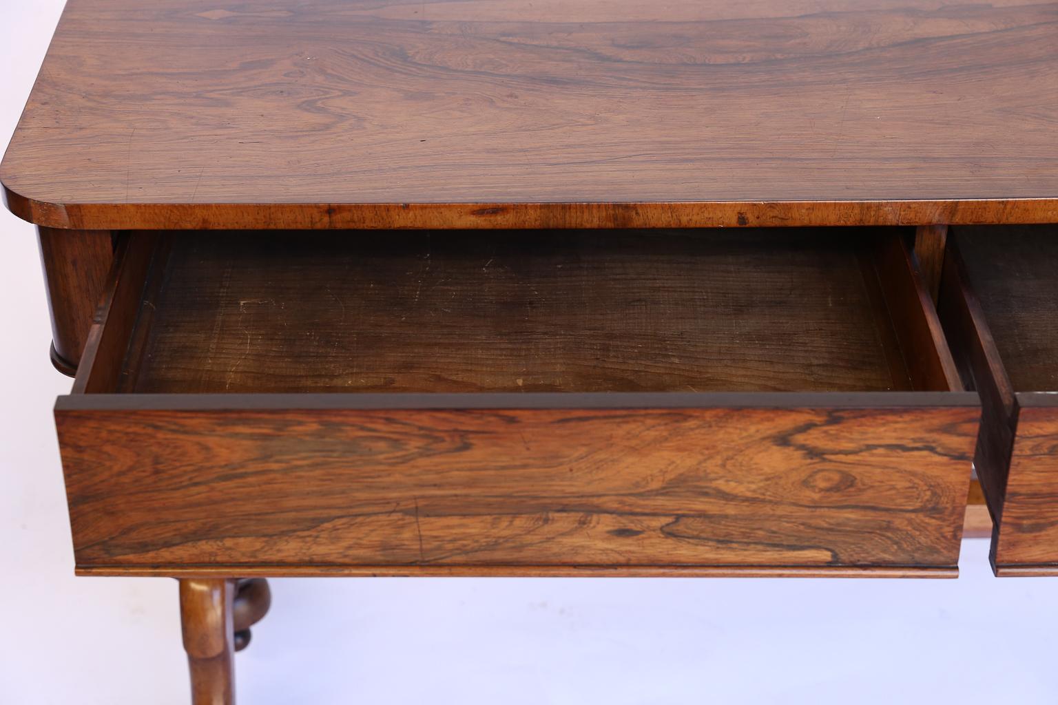 Brass Antique English Console Table with Two Drawers