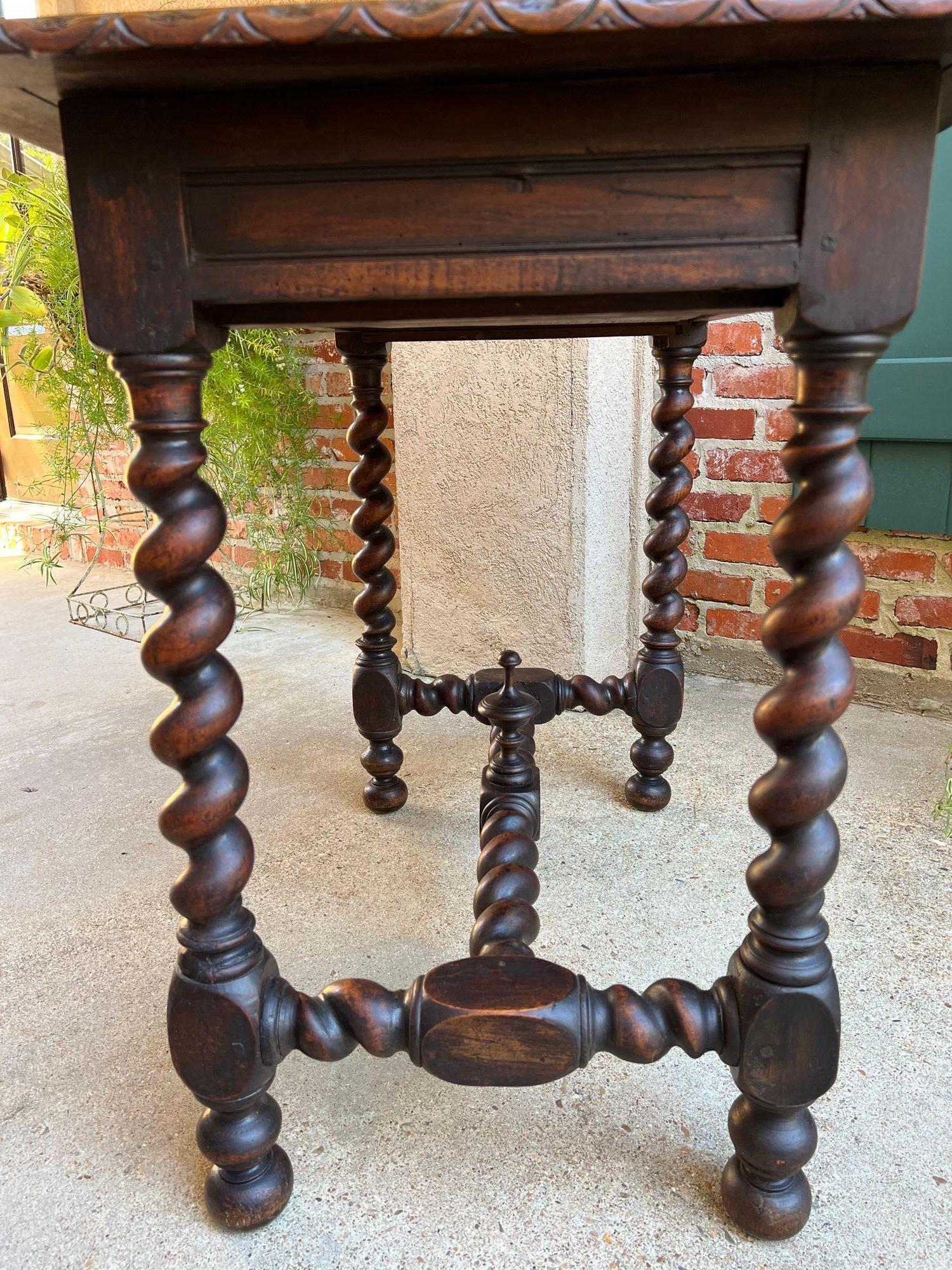 Antique English Console Table Writing Desk Jacobean Barley Twist Carved Oak For Sale 4