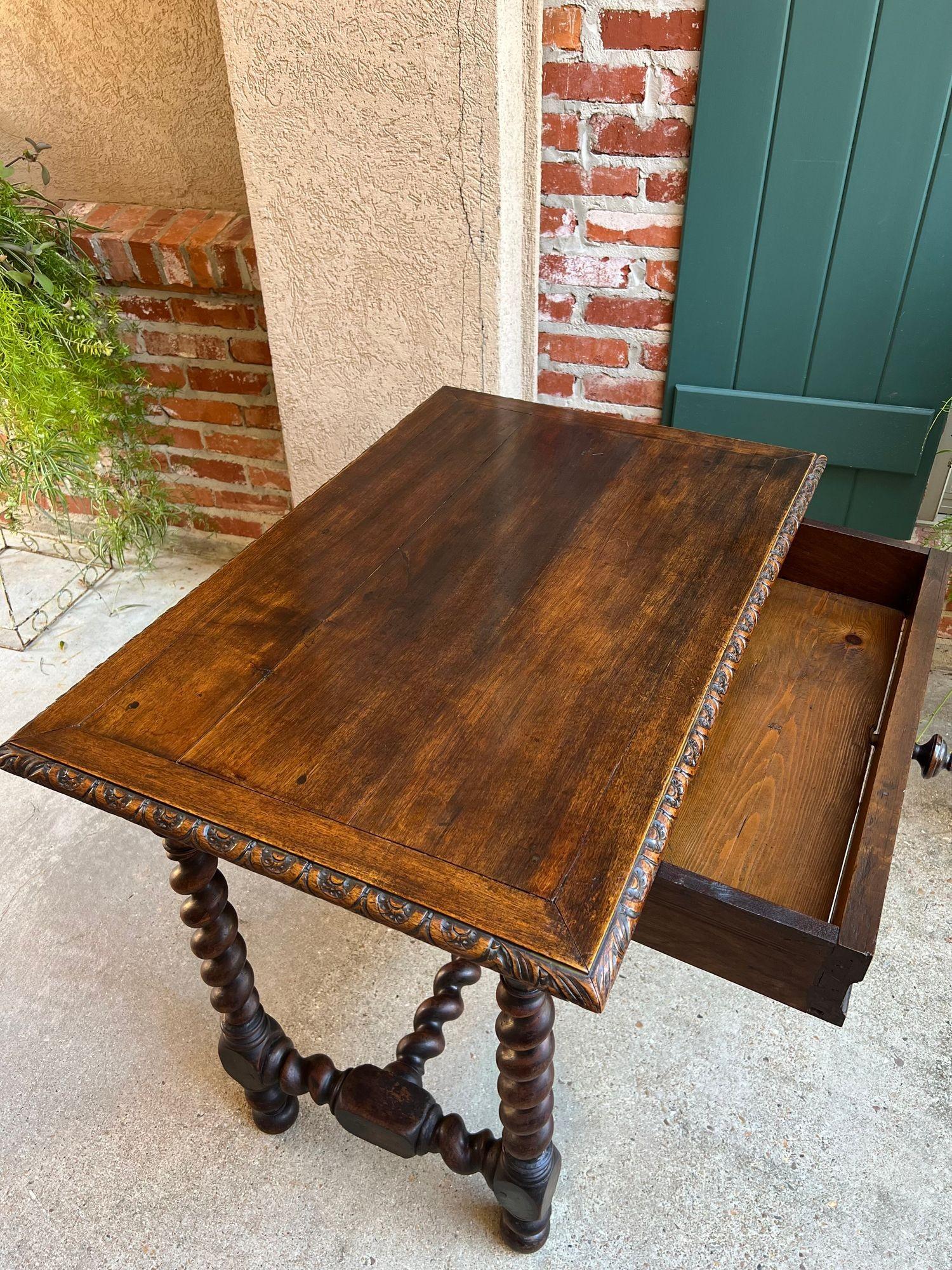 Antique English Console Table Writing Desk Jacobean Barley Twist Carved Oak For Sale 5