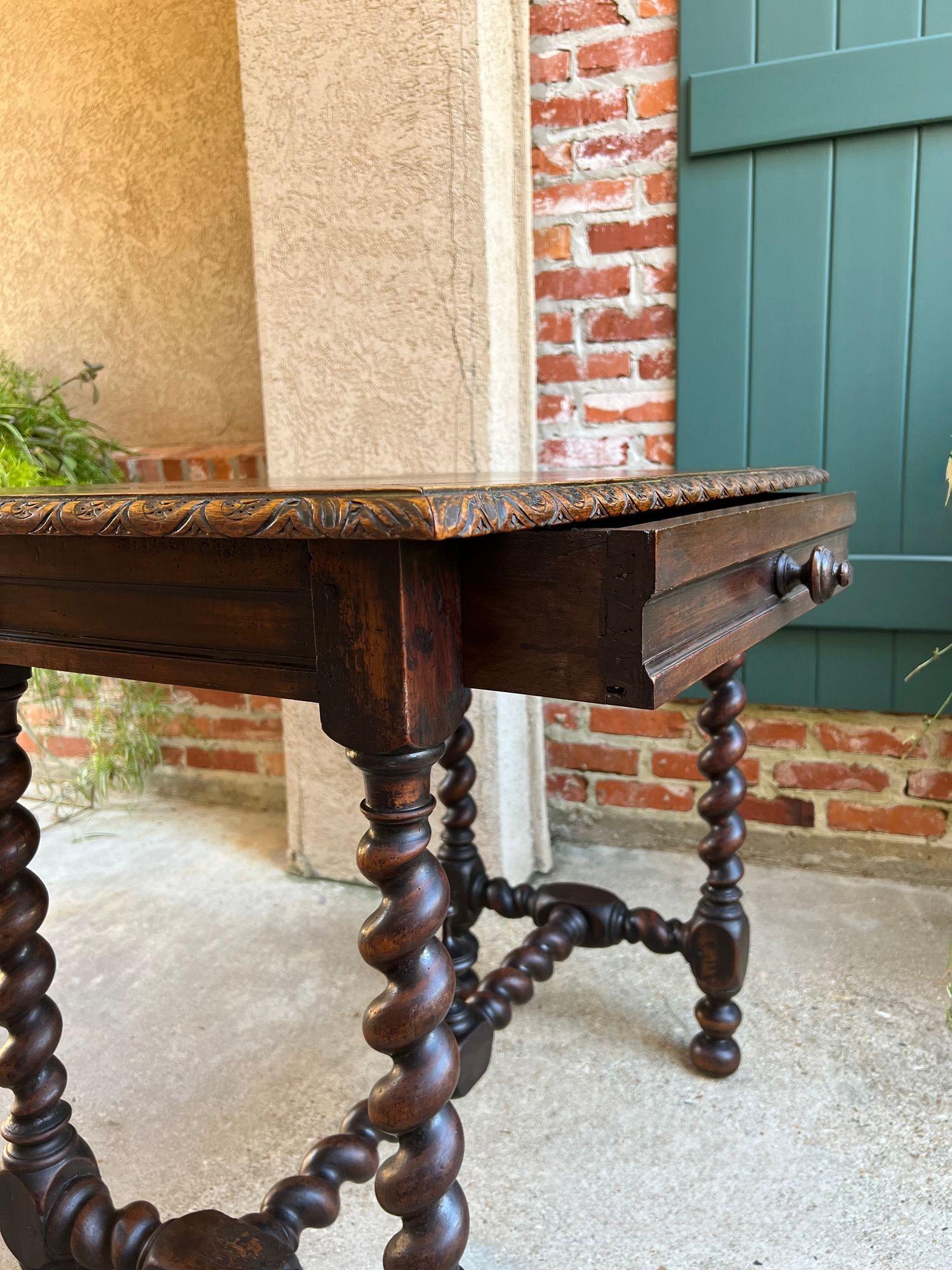 Antique English Console Table Writing Desk Jacobean Barley Twist Carved Oak For Sale 6