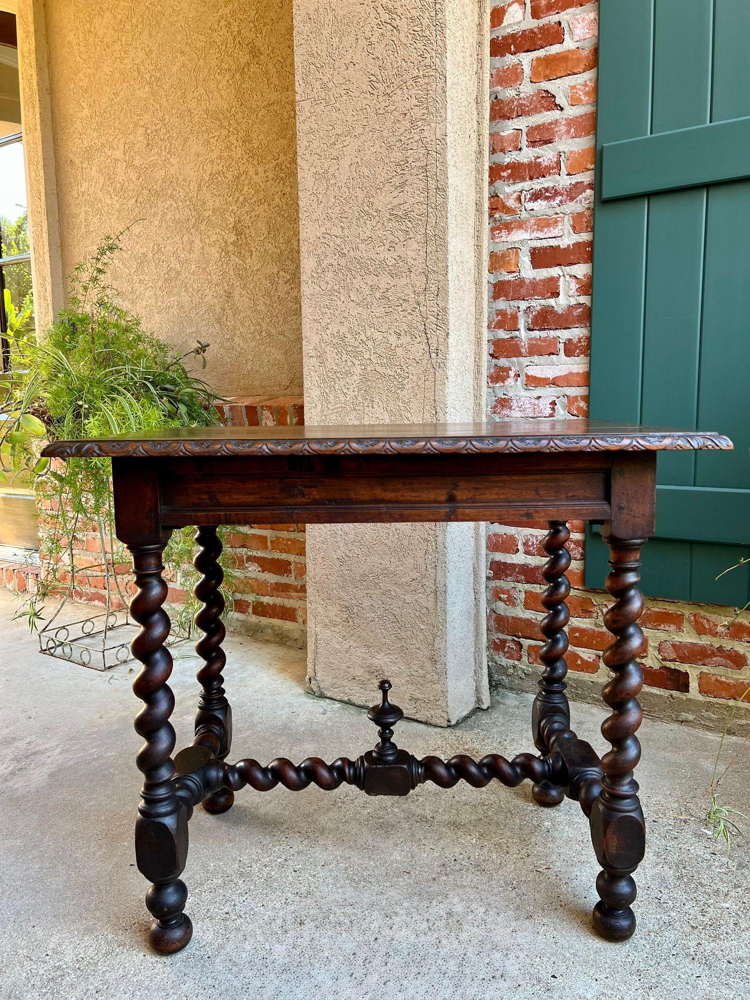 Antique English Console Table Writing Desk Jacobean Barley Twist Carved Oak For Sale 7