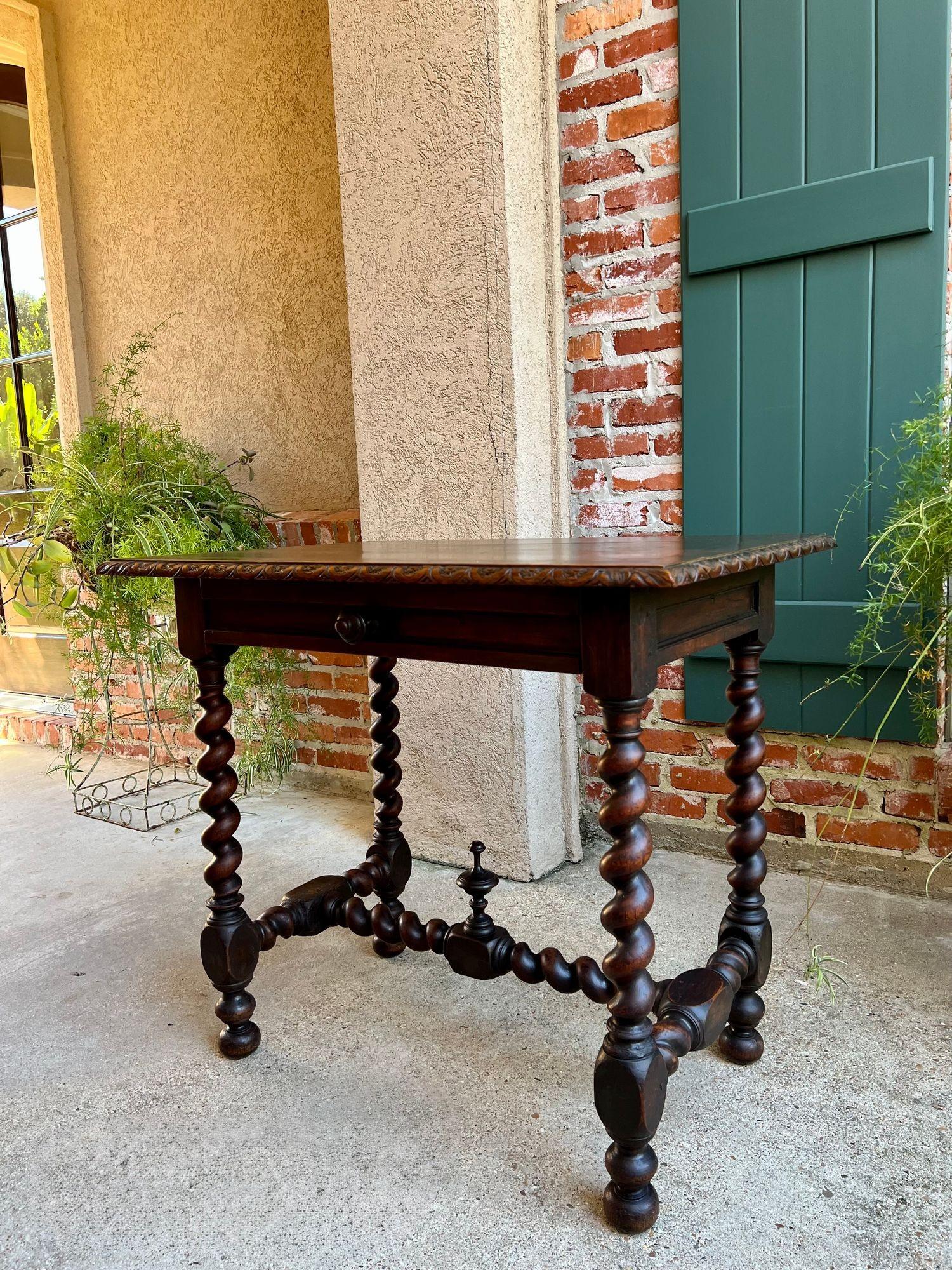 Antique English Console Table Writing Desk Jacobean Barley Twist Carved Oak For Sale 8