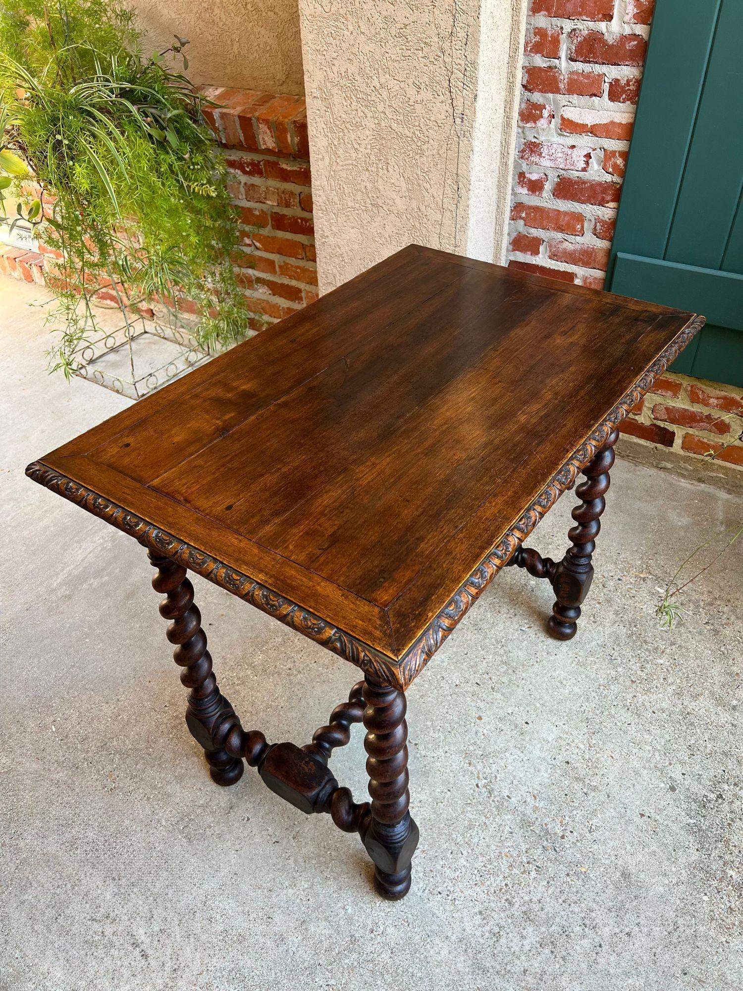 Antique English Console Table Writing Desk Jacobean Barley Twist Carved Oak For Sale 9