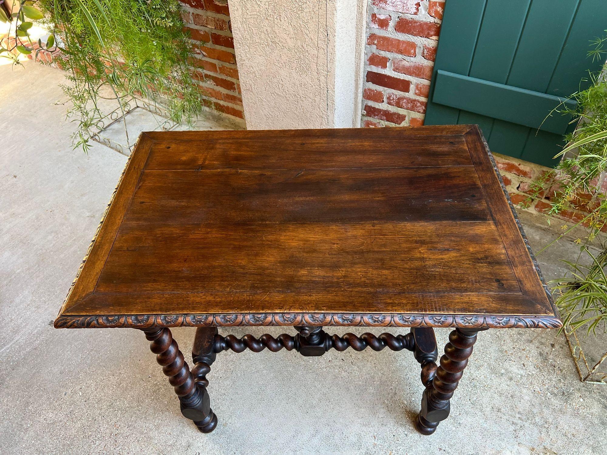 Antique English Console Table Writing Desk Jacobean Barley Twist Carved Oak For Sale 10