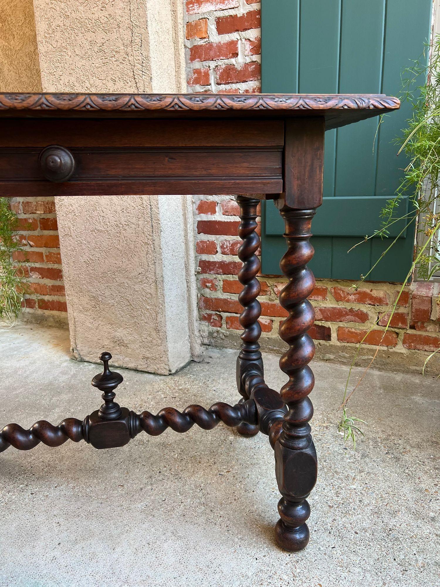 Antique English Console Table Writing Desk Jacobean Barley Twist Carved Oak For Sale 11
