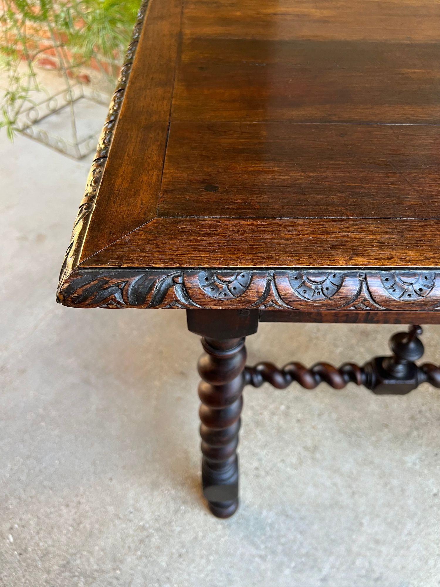 Antique English Console Table Writing Desk Jacobean Barley Twist Carved Oak For Sale 12