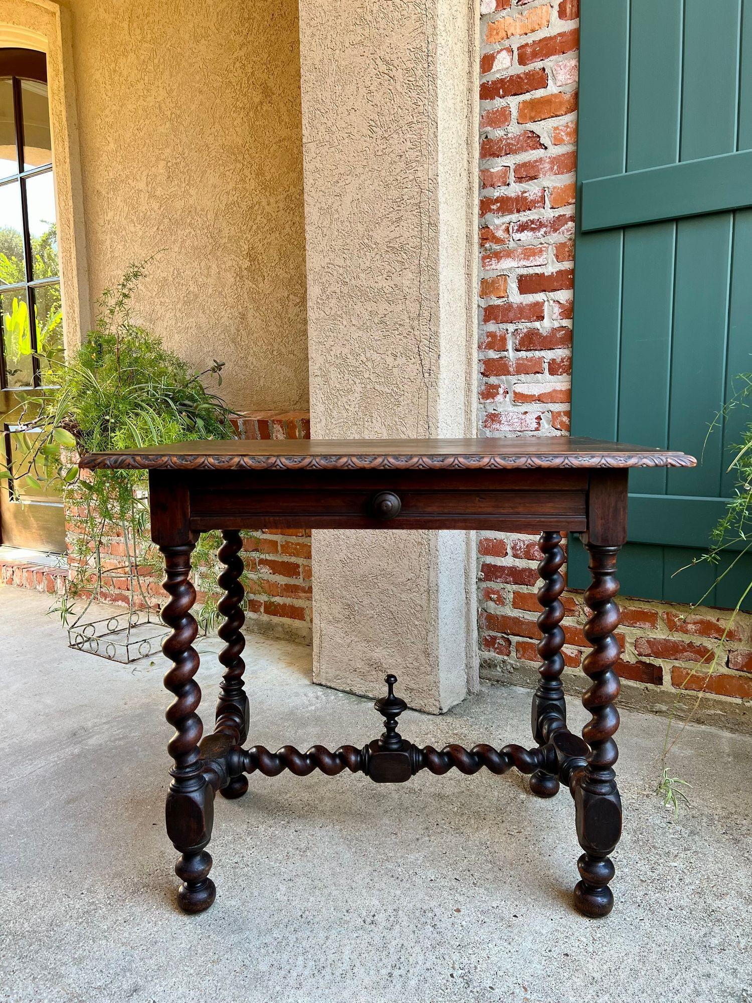 British Antique English Console Table Writing Desk Jacobean Barley Twist Carved Oak For Sale