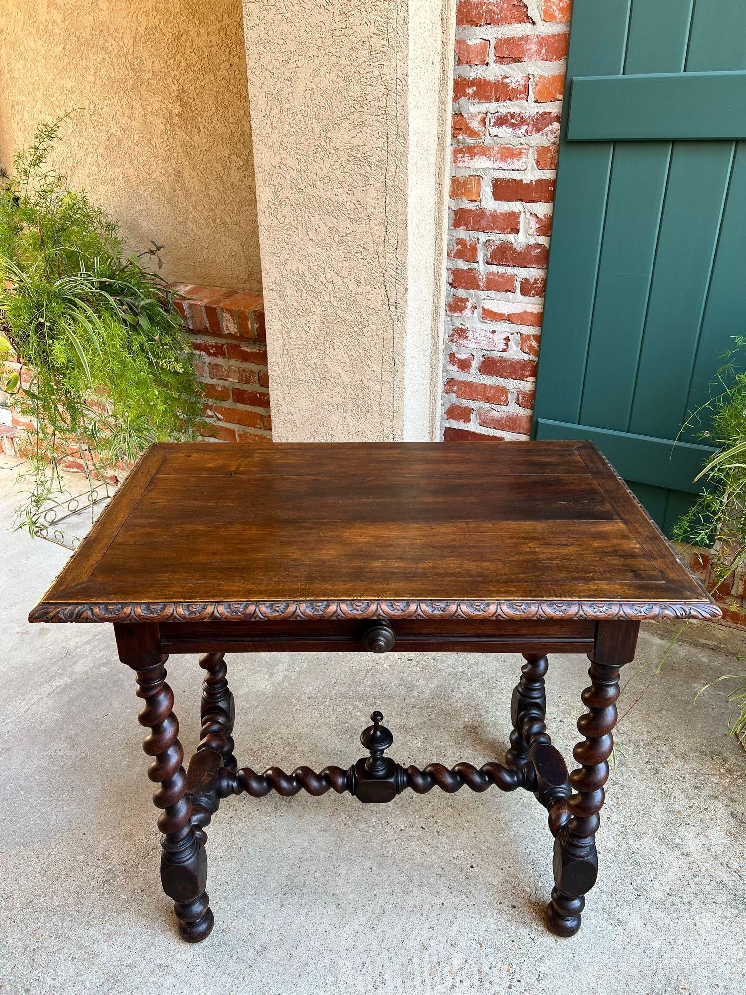 Hand-Carved Antique English Console Table Writing Desk Jacobean Barley Twist Carved Oak For Sale