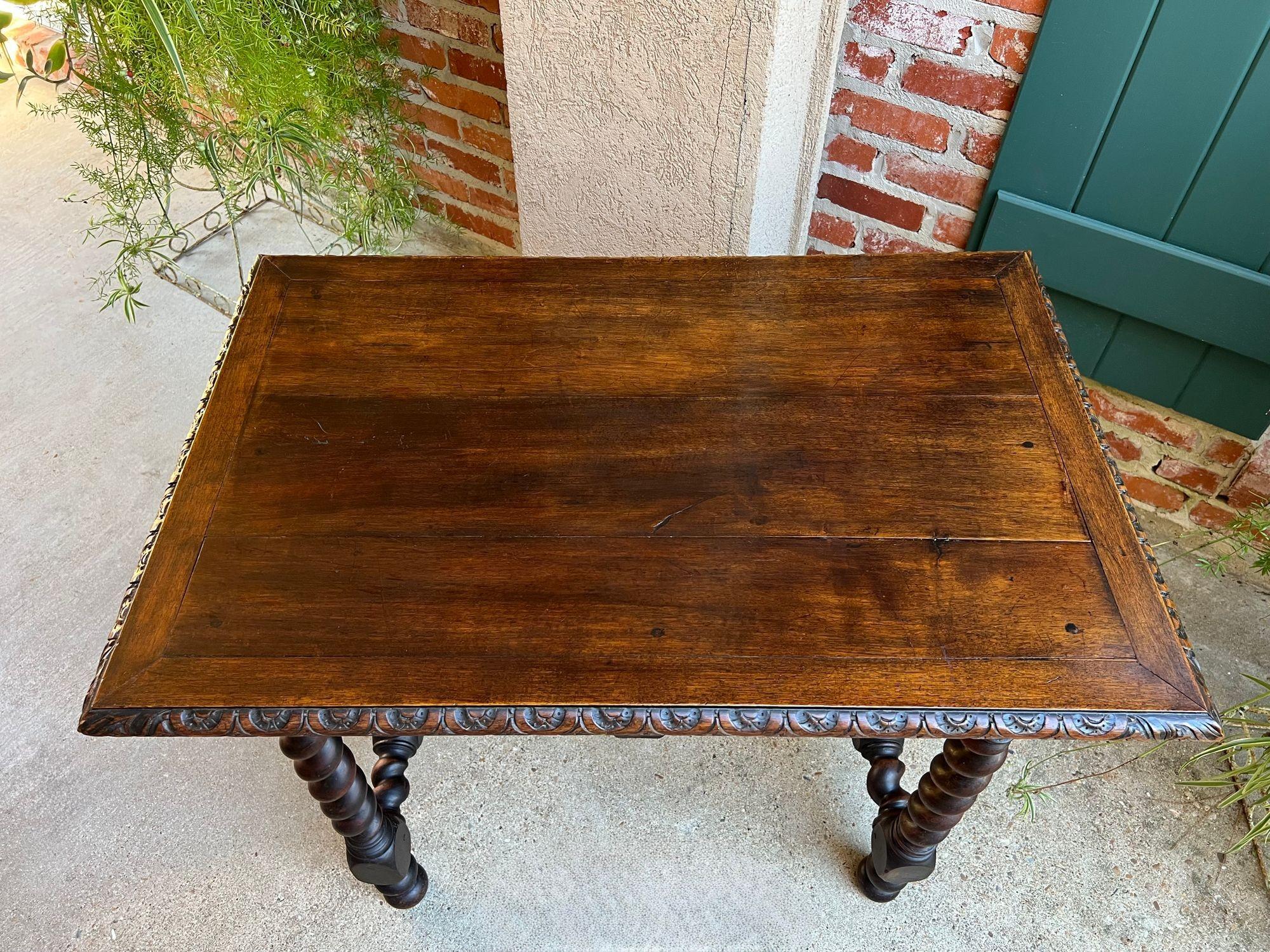 Antique English Console Table Writing Desk Jacobean Barley Twist Carved Oak In Good Condition For Sale In Shreveport, LA