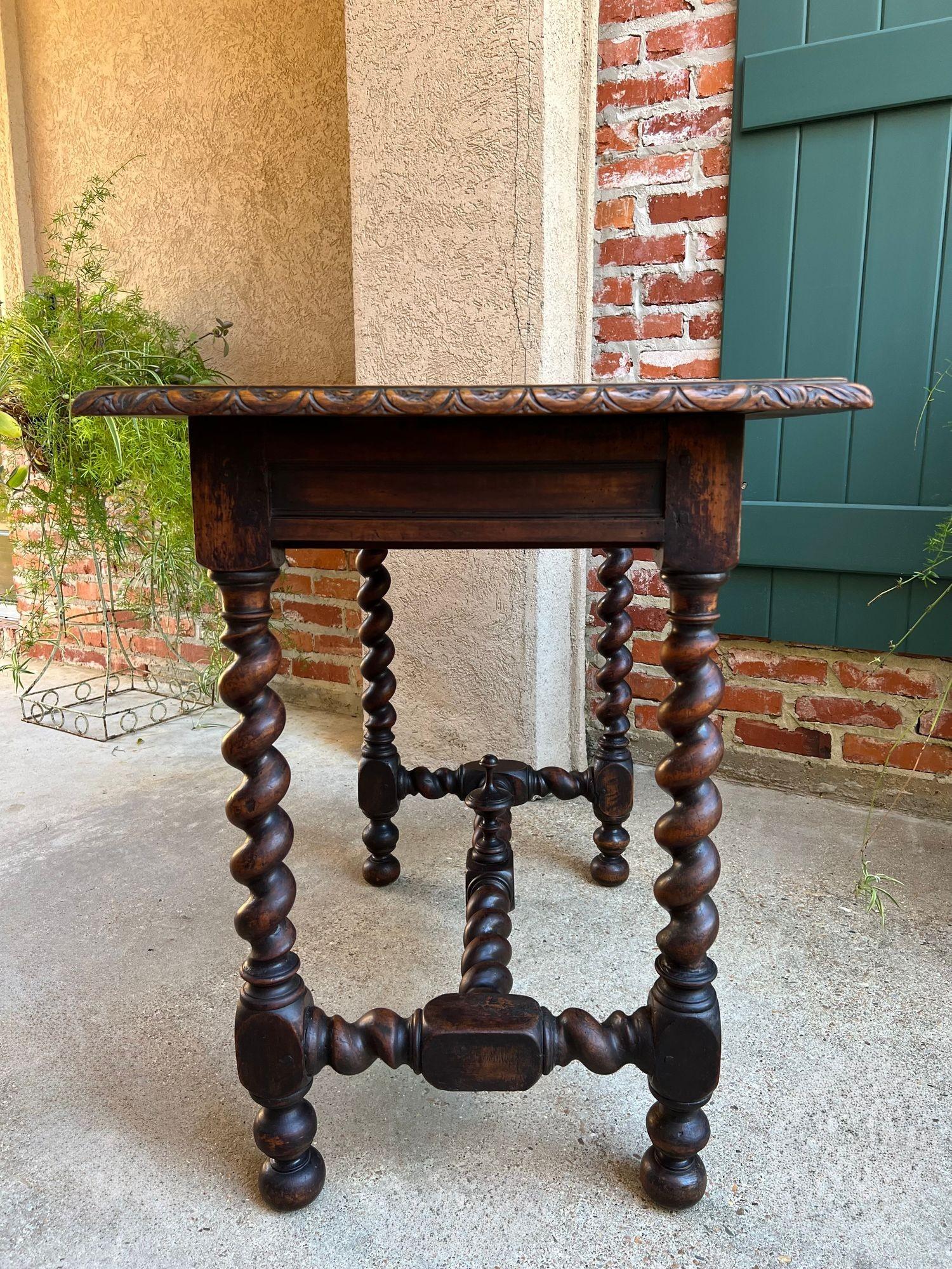Antique English Console Table Writing Desk Jacobean Barley Twist Carved Oak For Sale 1