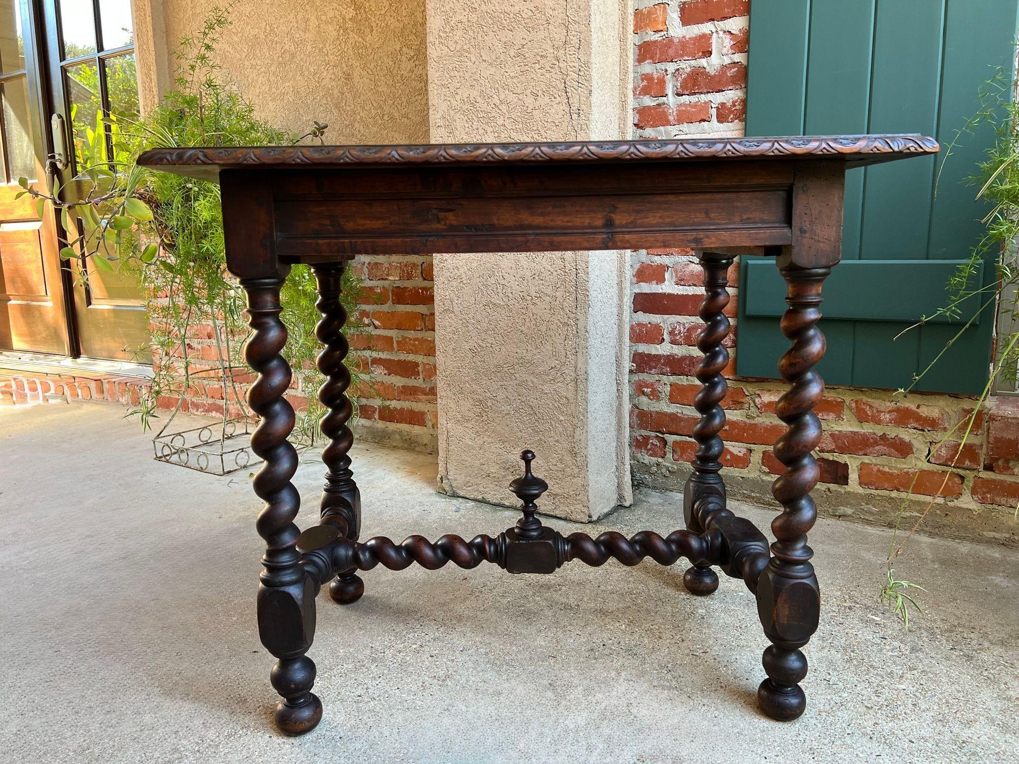 Antique English Console Table Writing Desk Jacobean Barley Twist Carved Oak For Sale 2