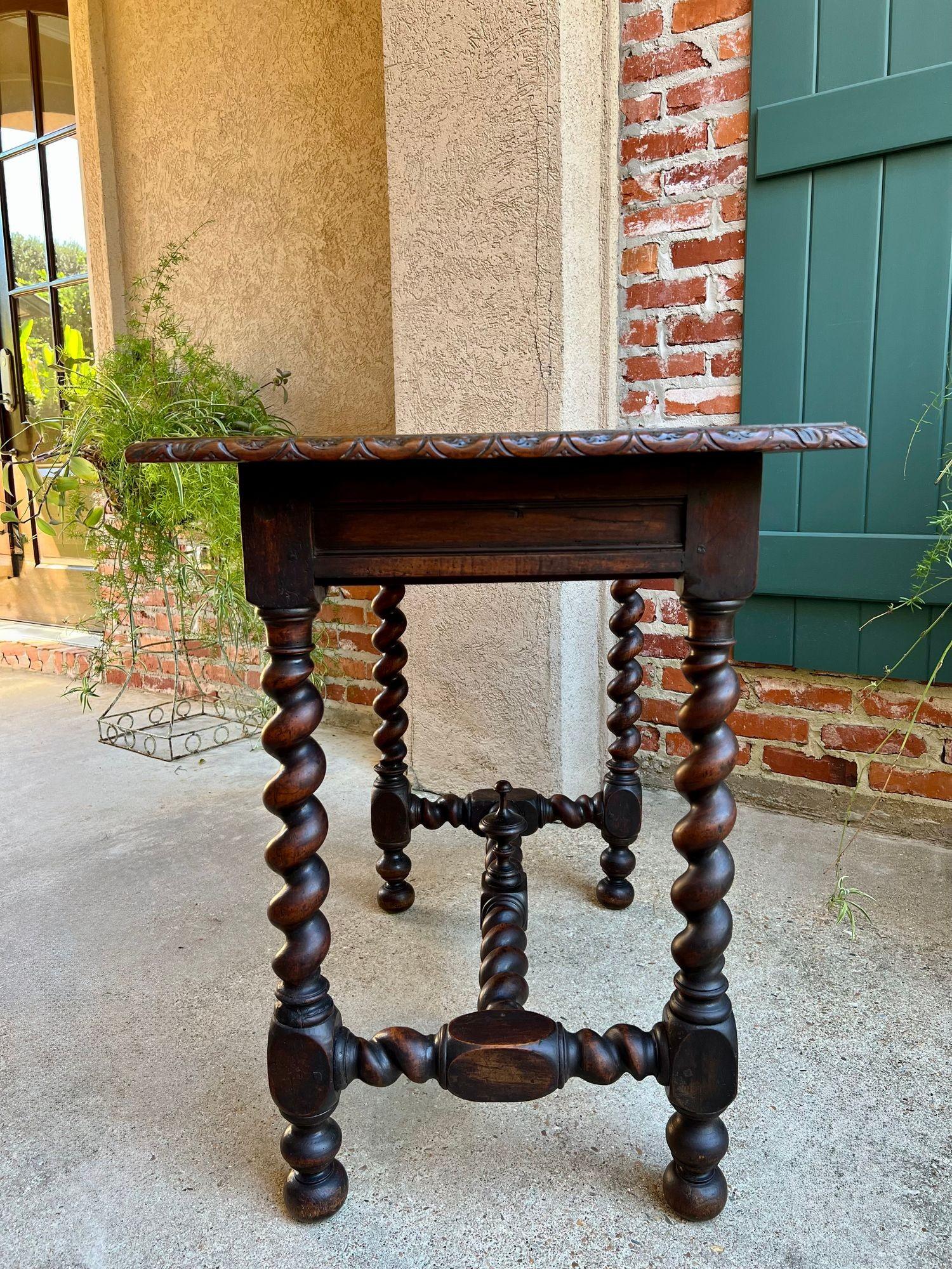 Antique English Console Table Writing Desk Jacobean Barley Twist Carved Oak For Sale 3