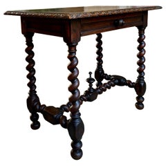 Antico tavolo consolle inglese, scrivania giacobina Barley Twist intagliata Oak