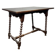Antique English Console Table Writing Desk Jacobean Barley Twist Carved Oak