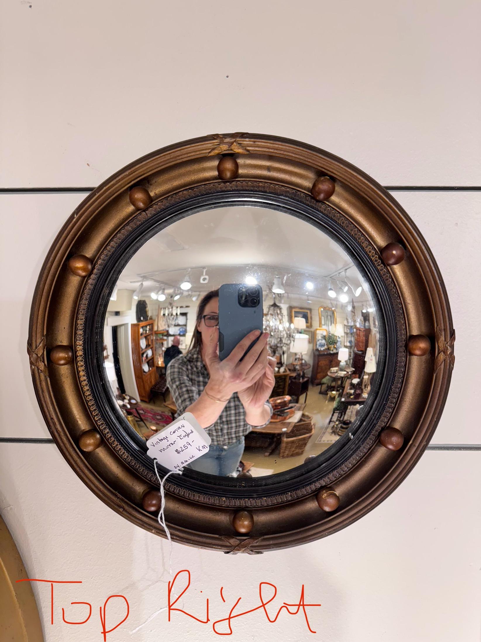 This all original English Regency mirror would be right at home in the interior design styles of today. Fitted with hand-carved spherical knobs in the gold giltwood frame, the mirror would add to any ensemble wall collection. 

Dimensions
10ʺW ×