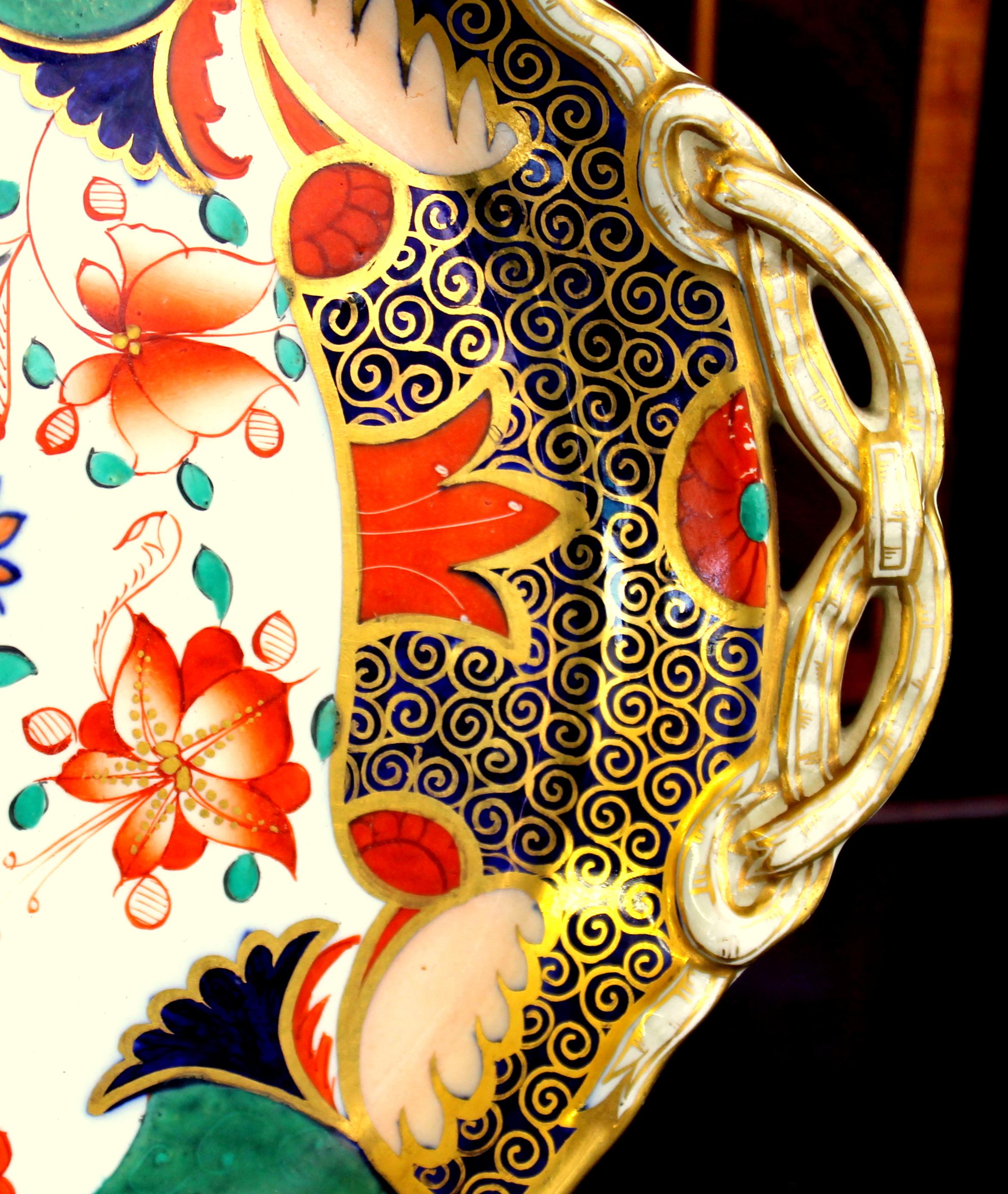 Hand-Painted Antique English Copeland 'Spode' Earthenware Imari Cabaret or Vanity Tray
