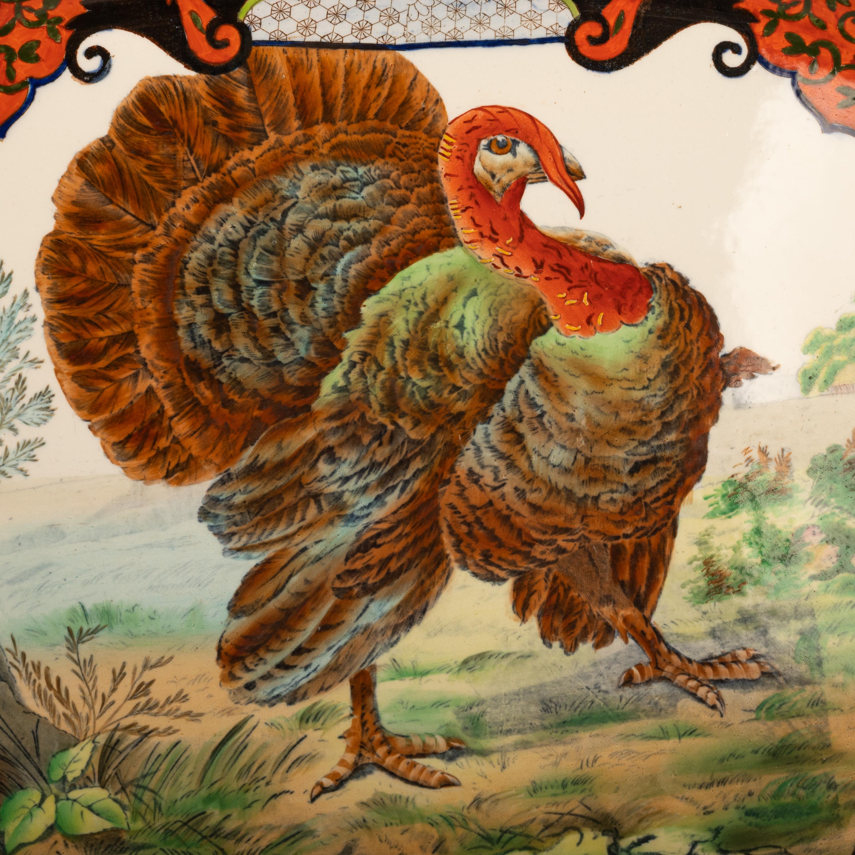 Late Victorian Antique English Copeland Spode Ironstone Thanksgiving Turkey Serving Platter