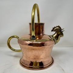 Antique English Copper and Brass Figural Rooster Water Pitcher, Circa 1890's.