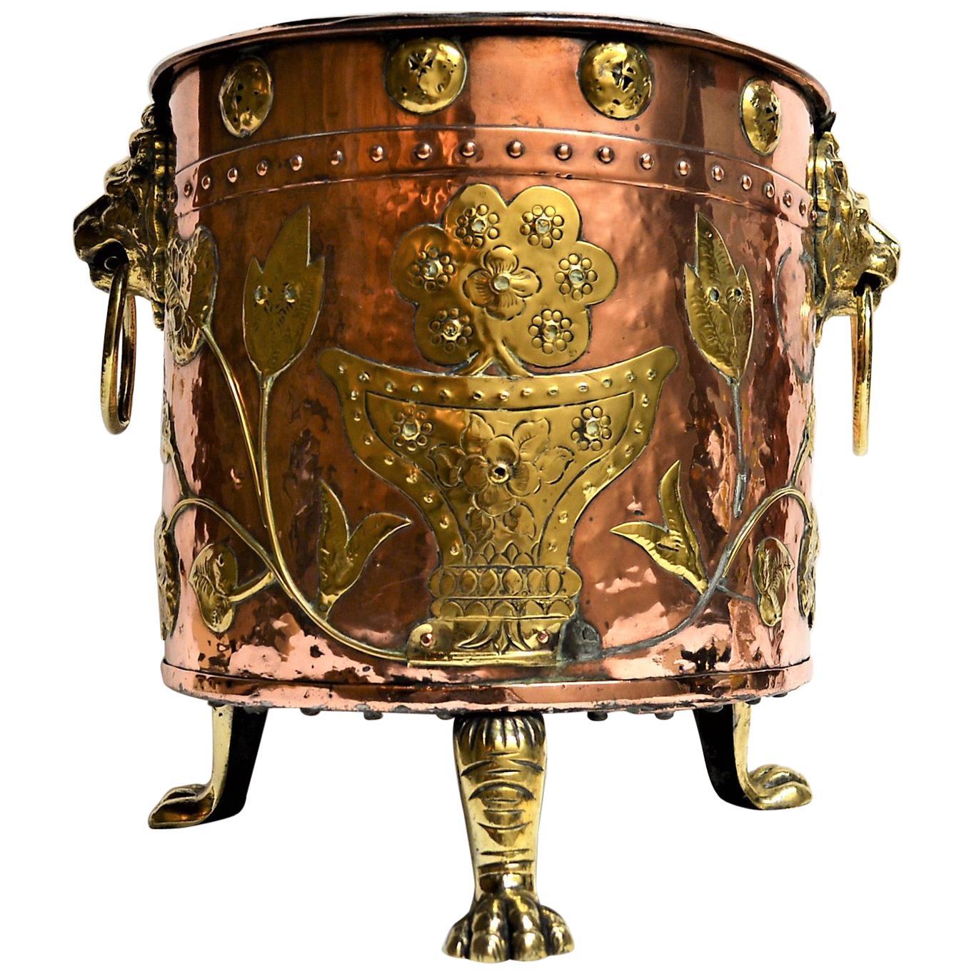 Antique English Copper and Brass Jardinière