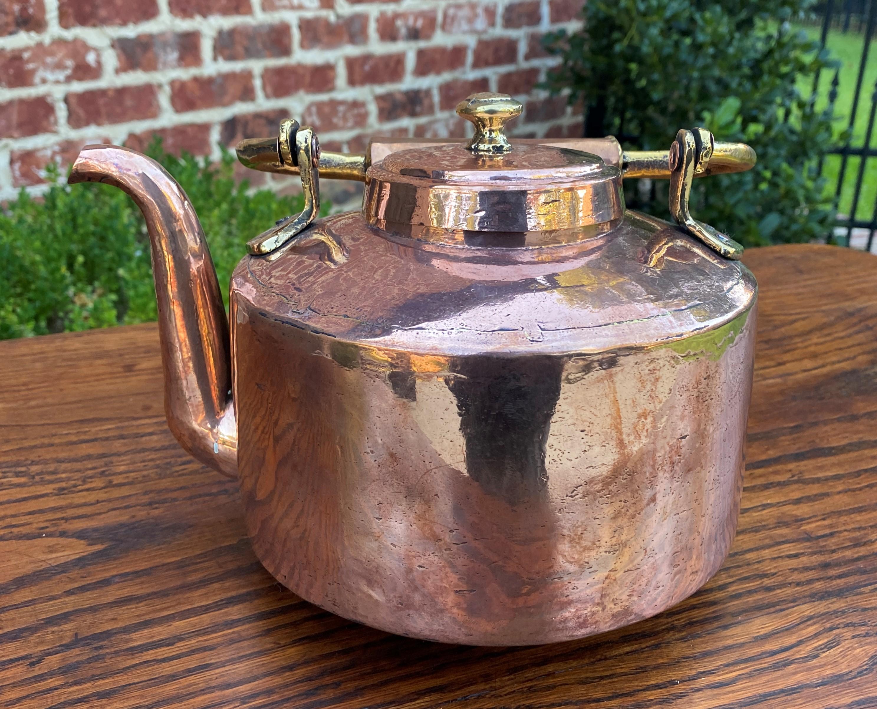 Antique English Copper & Brass Kettle Hand Seamed Tea Water Kettle, c. 1900 6