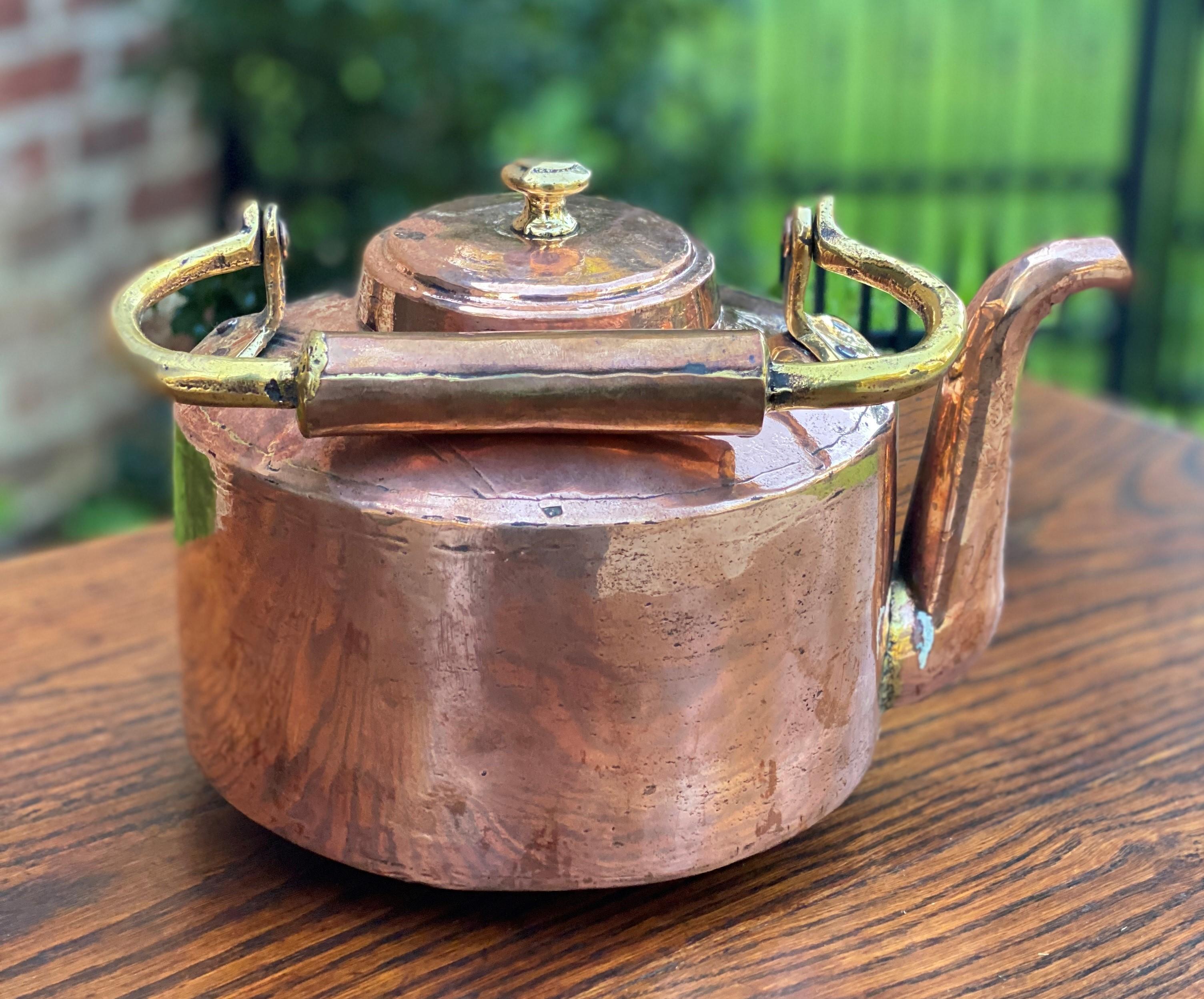 Antique English Copper & Brass Kettle Hand Seamed Tea Water Kettle, c. 1900 7