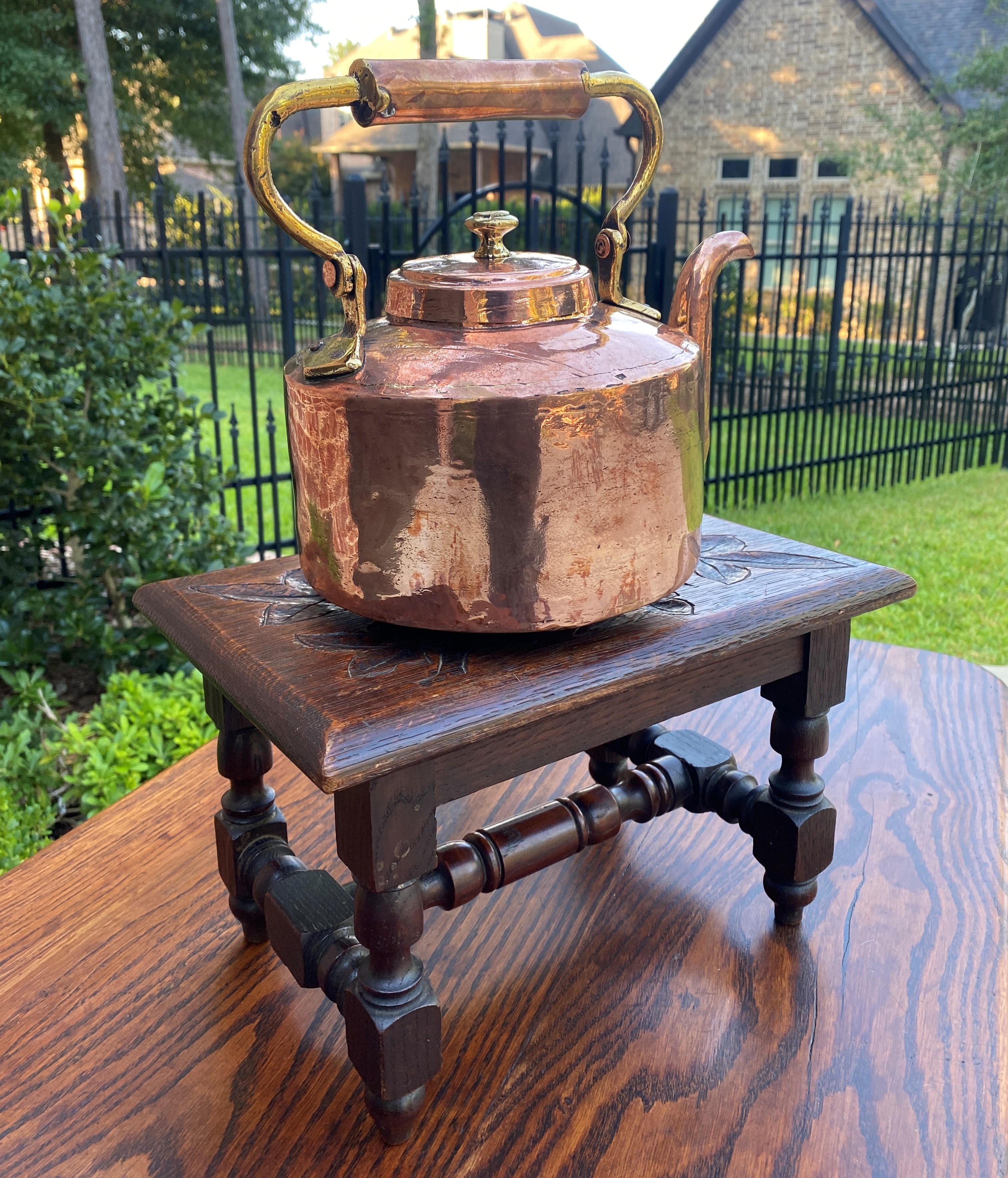 Antique English Copper & Brass Kettle Hand Seamed Tea Water Kettle, c. 1900 8