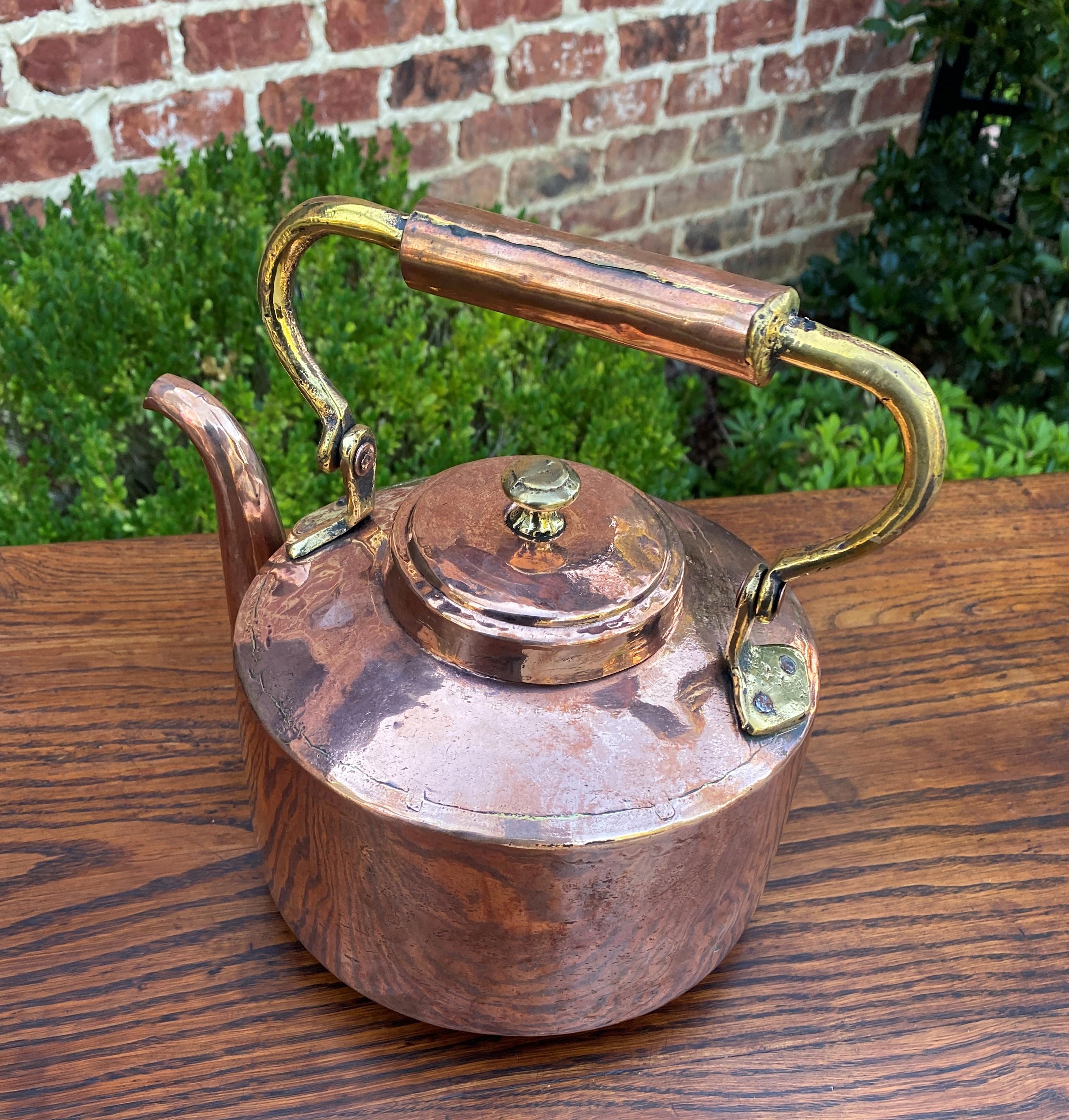 British Colonial Antique English Copper & Brass Kettle Hand Seamed Tea Water Kettle, c. 1900