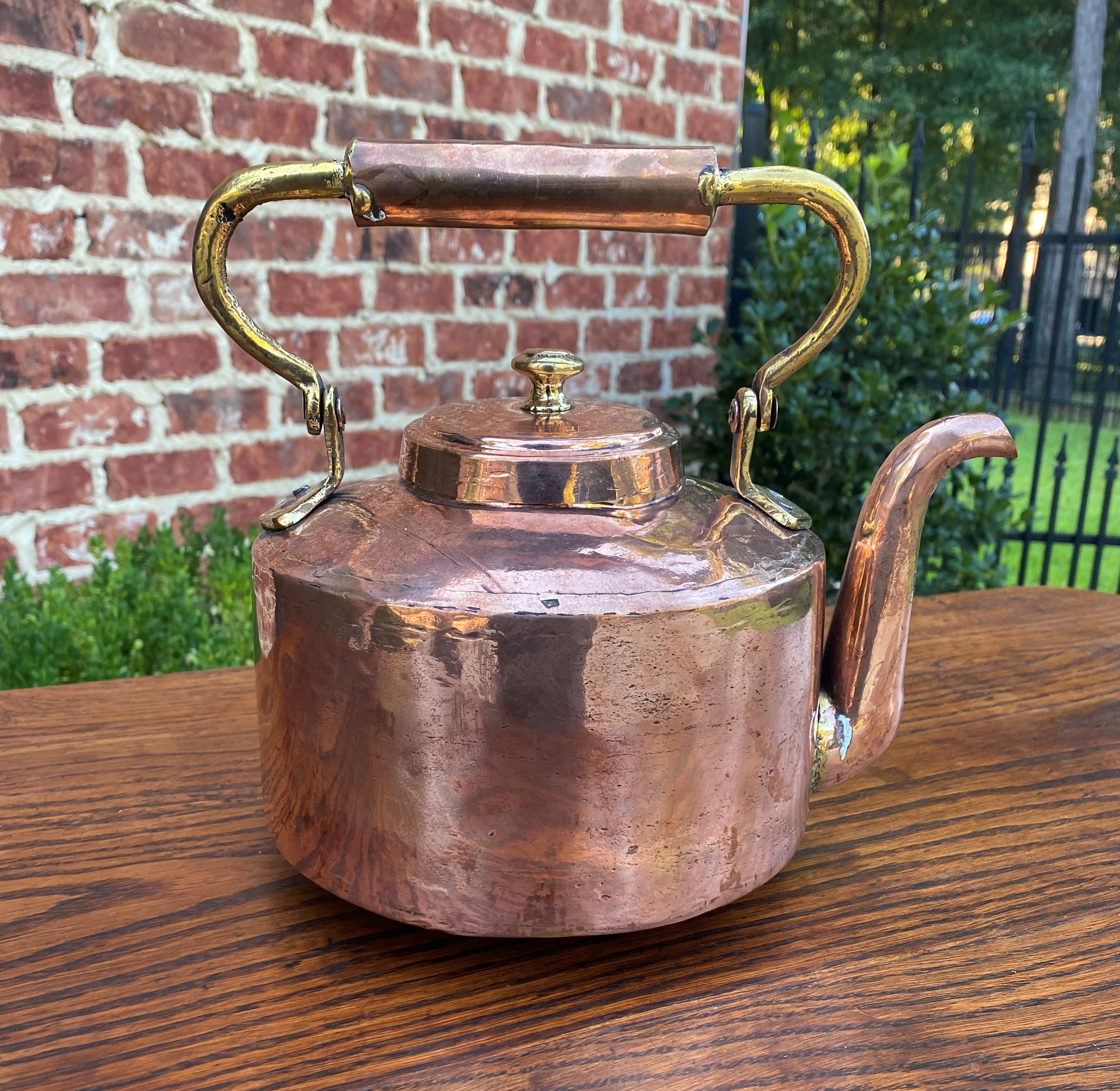 Antique English Copper & Brass Kettle Hand Seamed Tea Water Kettle, c. 1900 1