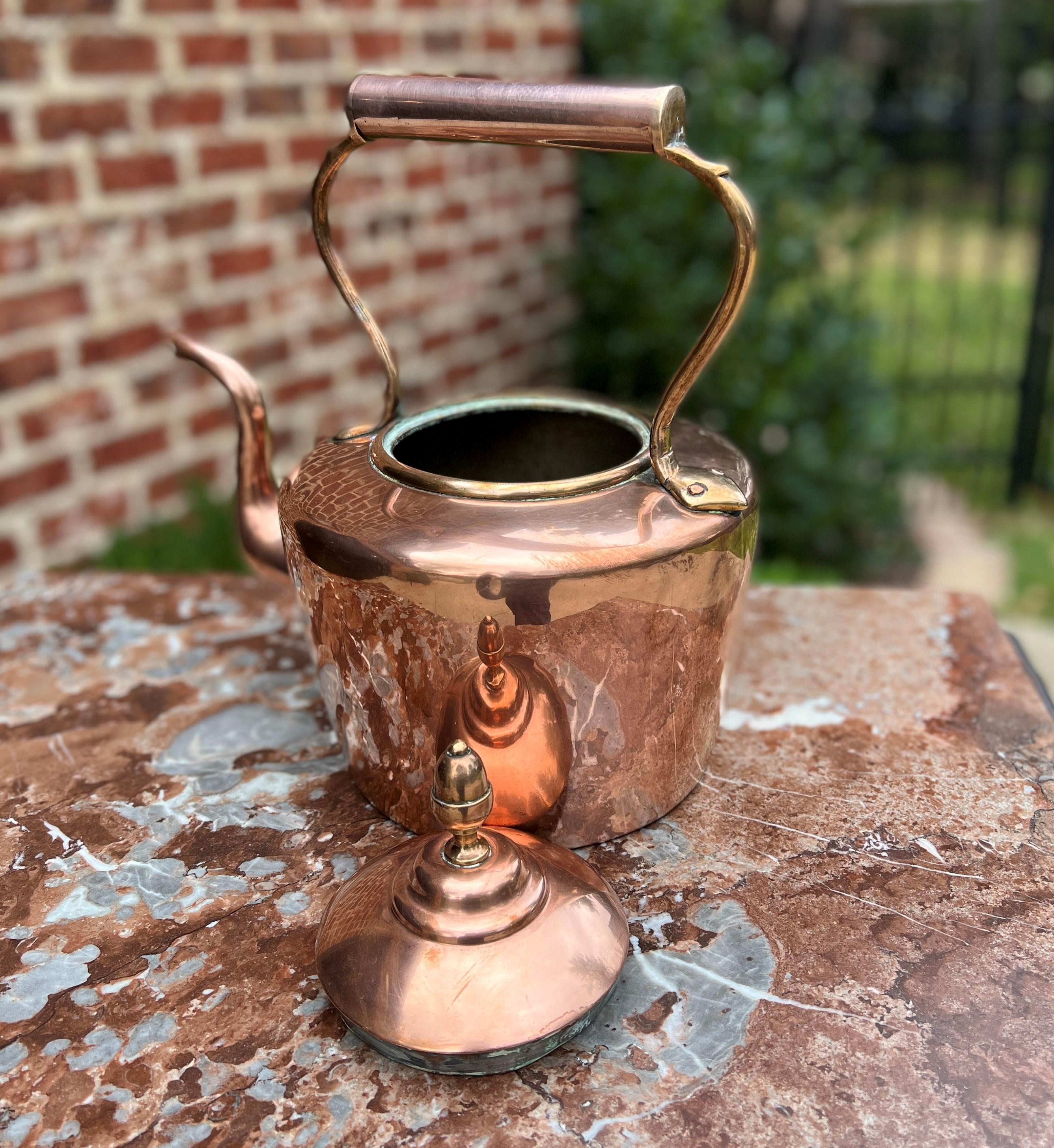 Bouilloire à thé antique en laiton et cuivre avec poignée à bec n° 1 vers 1900 en vente 2