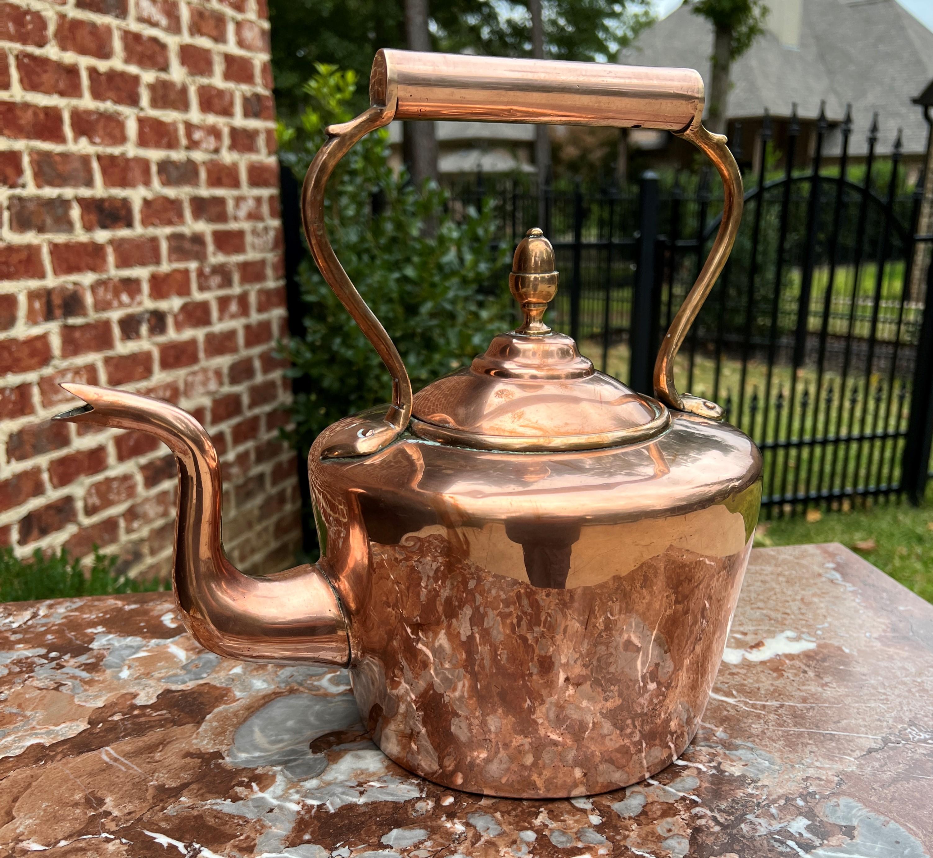 Antique English Copper Brass Tea Kettle Coffee Pitcher Spout Handle #1 c. 1900 For Sale 4