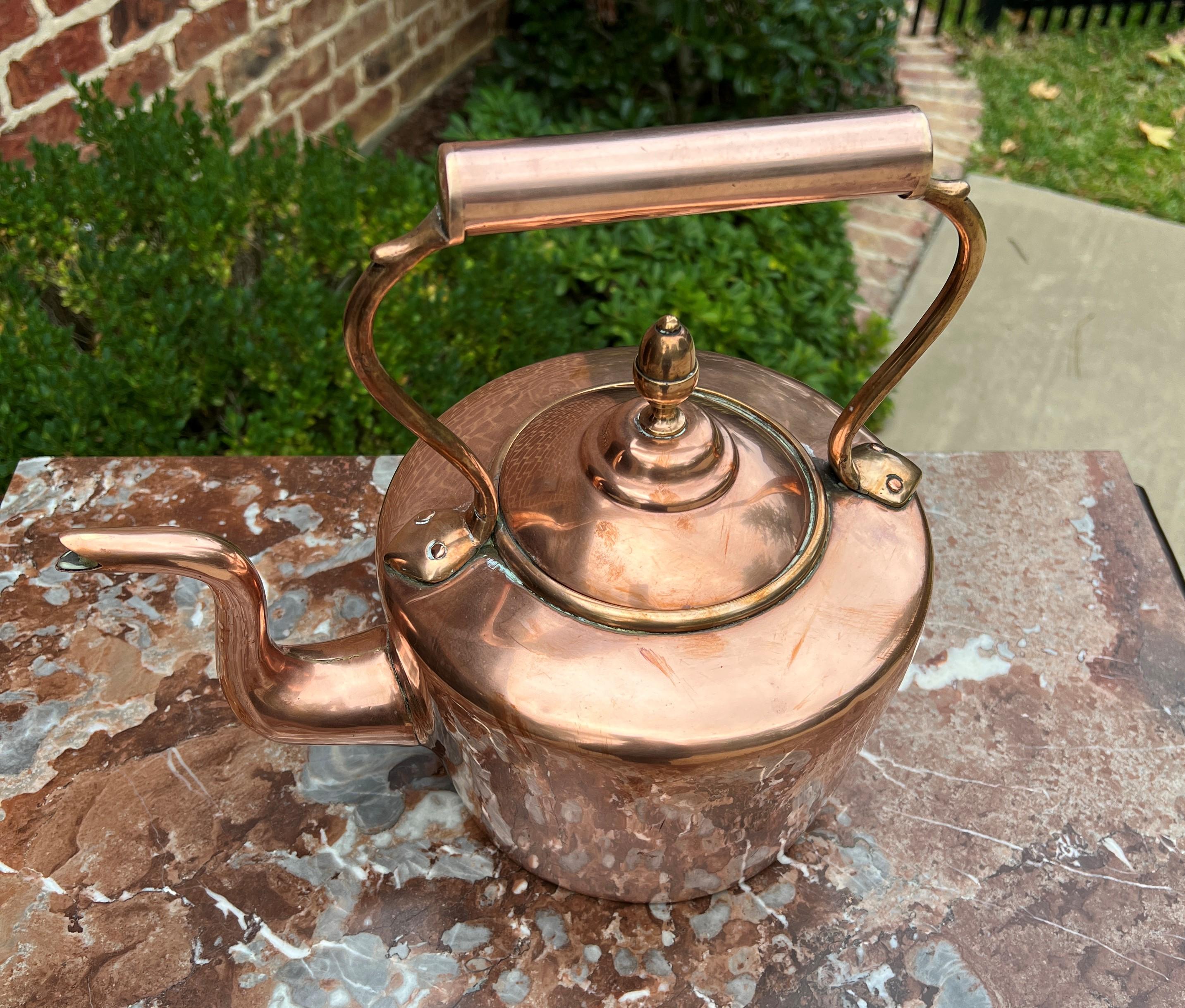 Antique English Copper Brass Tea Kettle Coffee Pitcher Spout Handle #1 c. 1900 For Sale 5