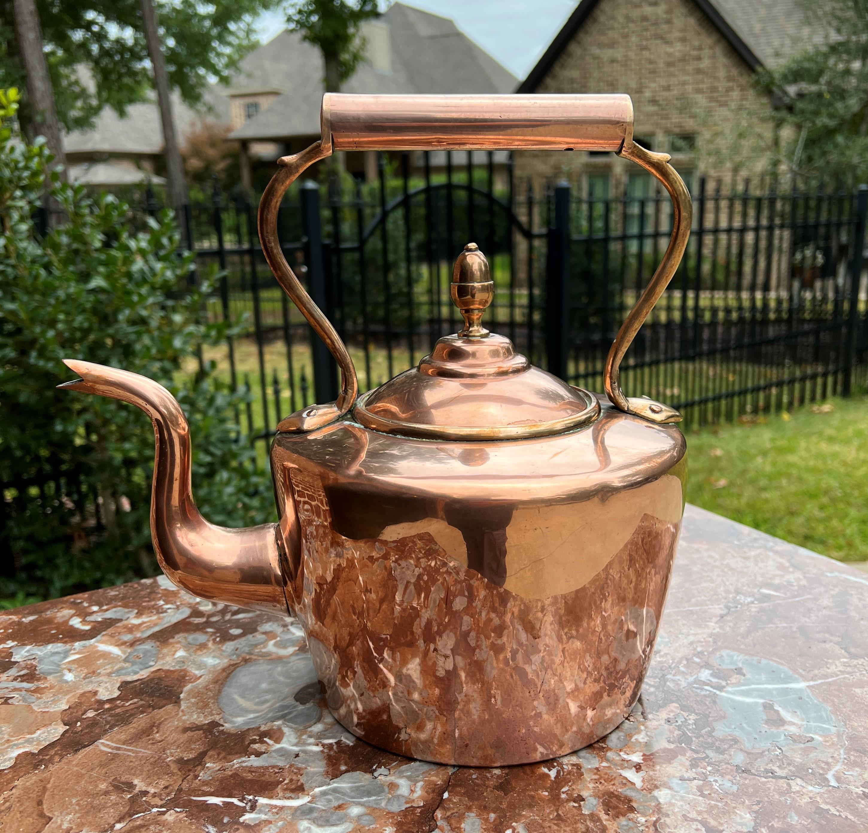 CHARMING Antique English Copper Tea or Coffee Kettle with Pour Spout, Lid, and Copper Handle #1~~c. 1900

