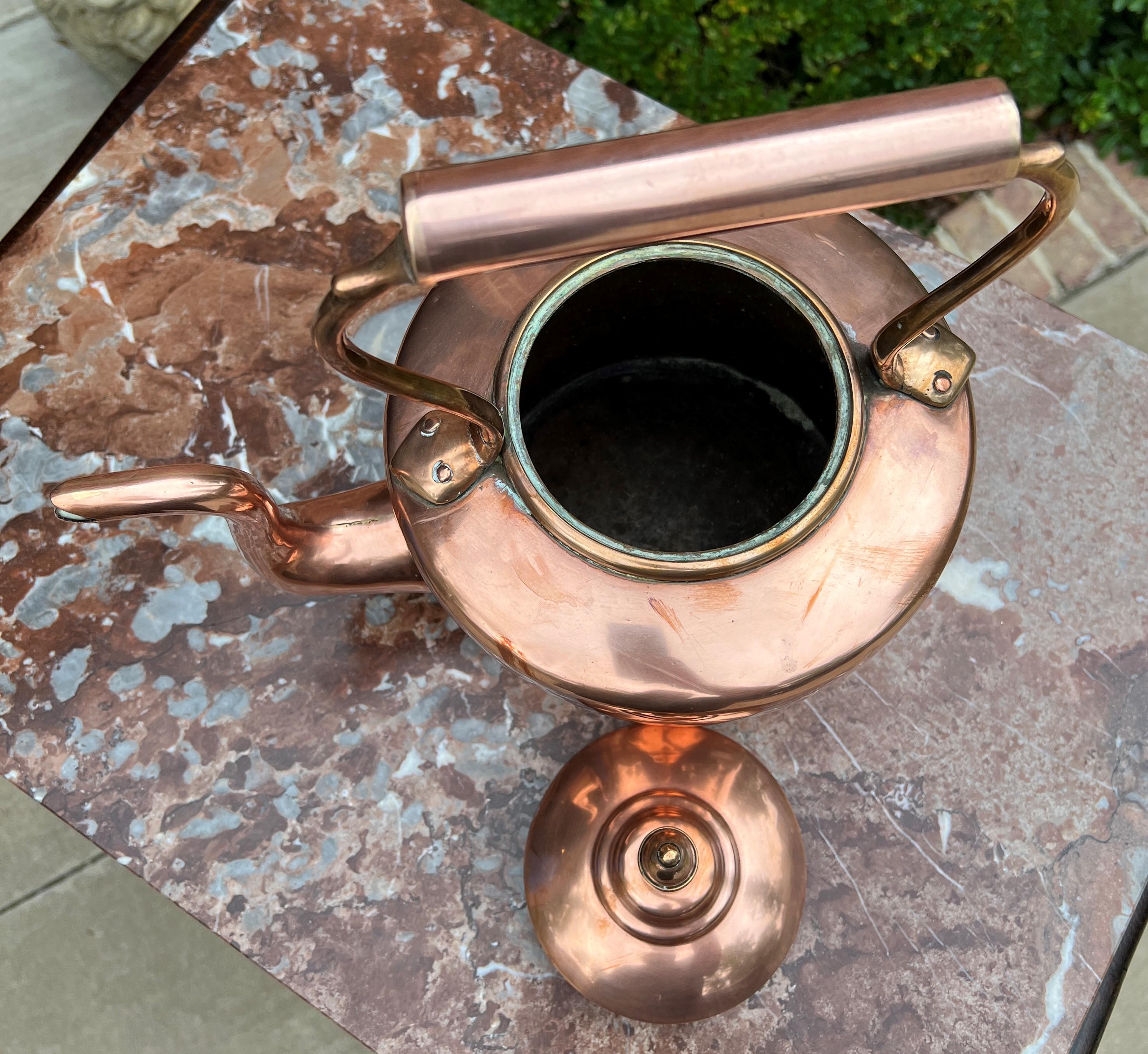 19th Century Antique English Copper Brass Tea Kettle Coffee Pitcher Spout Handle #1 c. 1900 For Sale