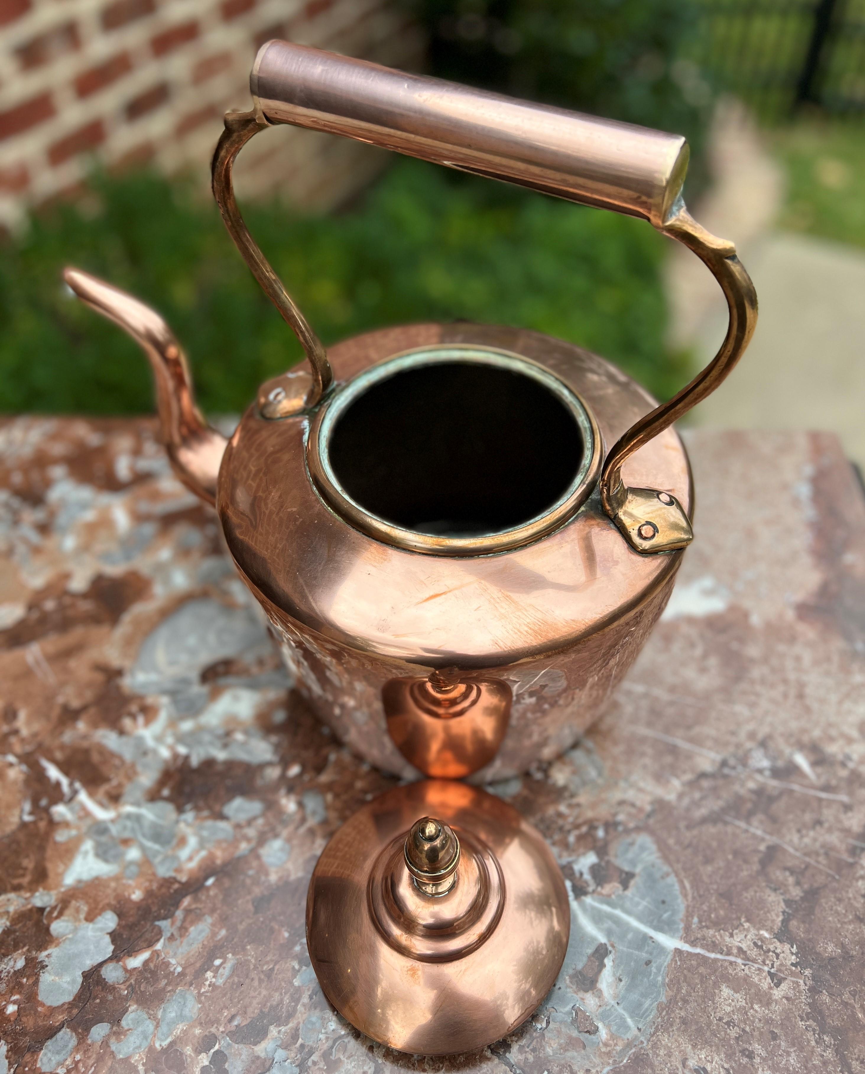 Antique English Copper Brass Tea Kettle Coffee Pitcher Spout Handle #1 c. 1900 1