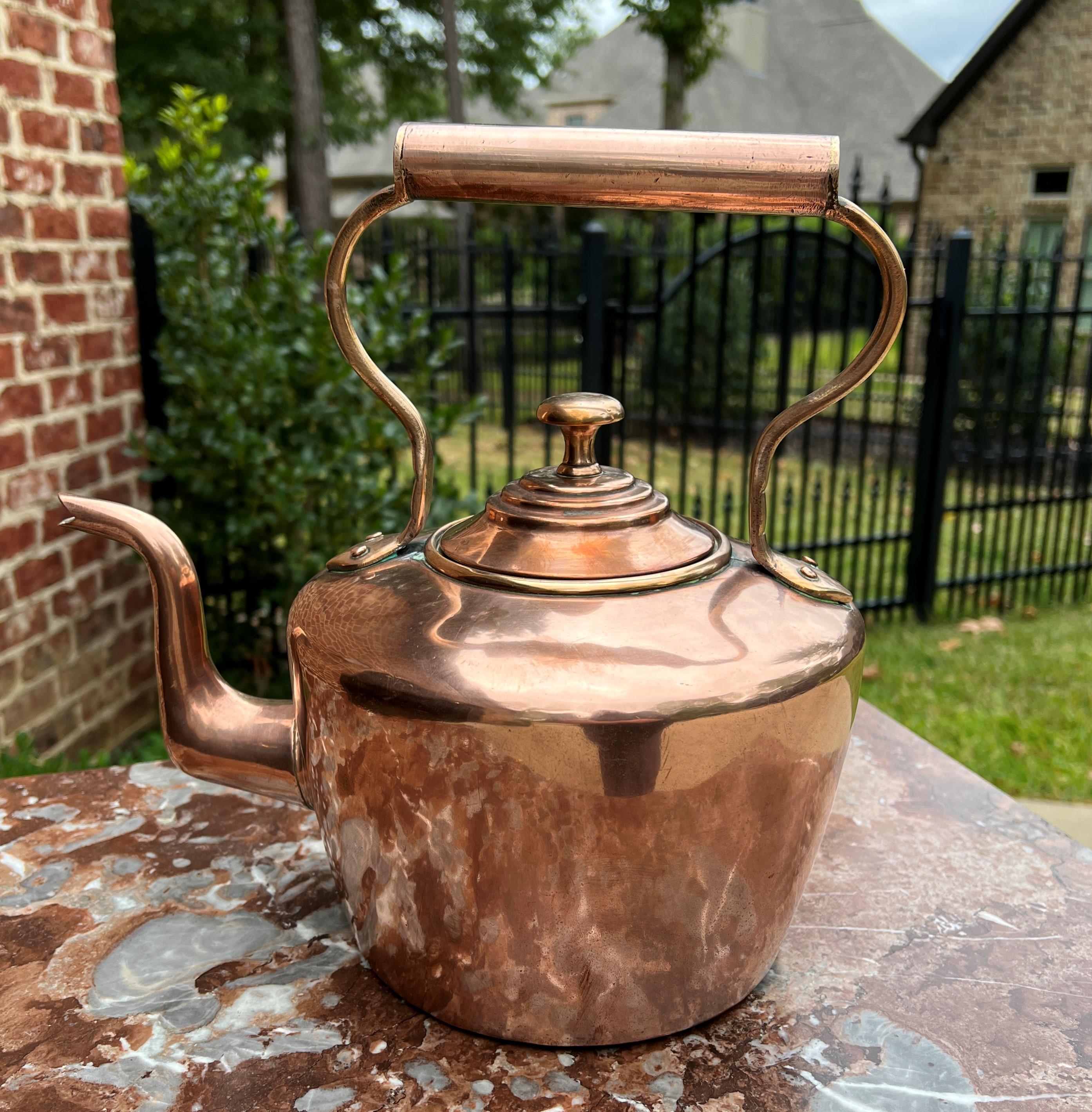 Antique English Copper Brass Tea Kettle Coffee Pitcher Spout Handle #2 C. 1900 3