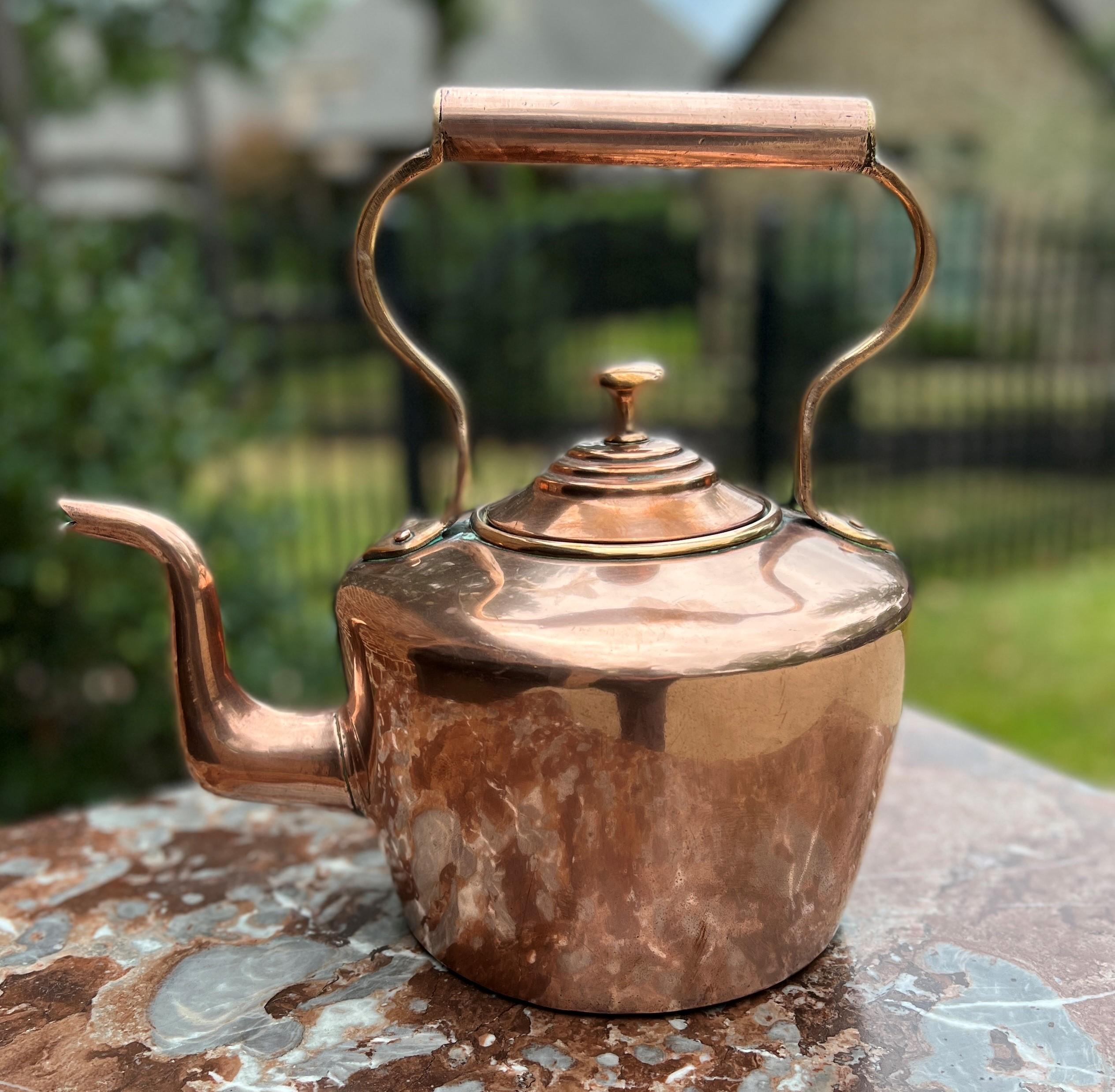Antique English Copper Brass Tea Kettle Coffee Pitcher Spout Handle #2 C. 1900 5