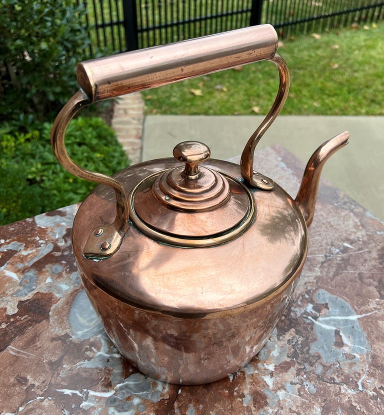 Antique English Copper Brass Tea Kettle Coffee Pitcher Spout Handle 2