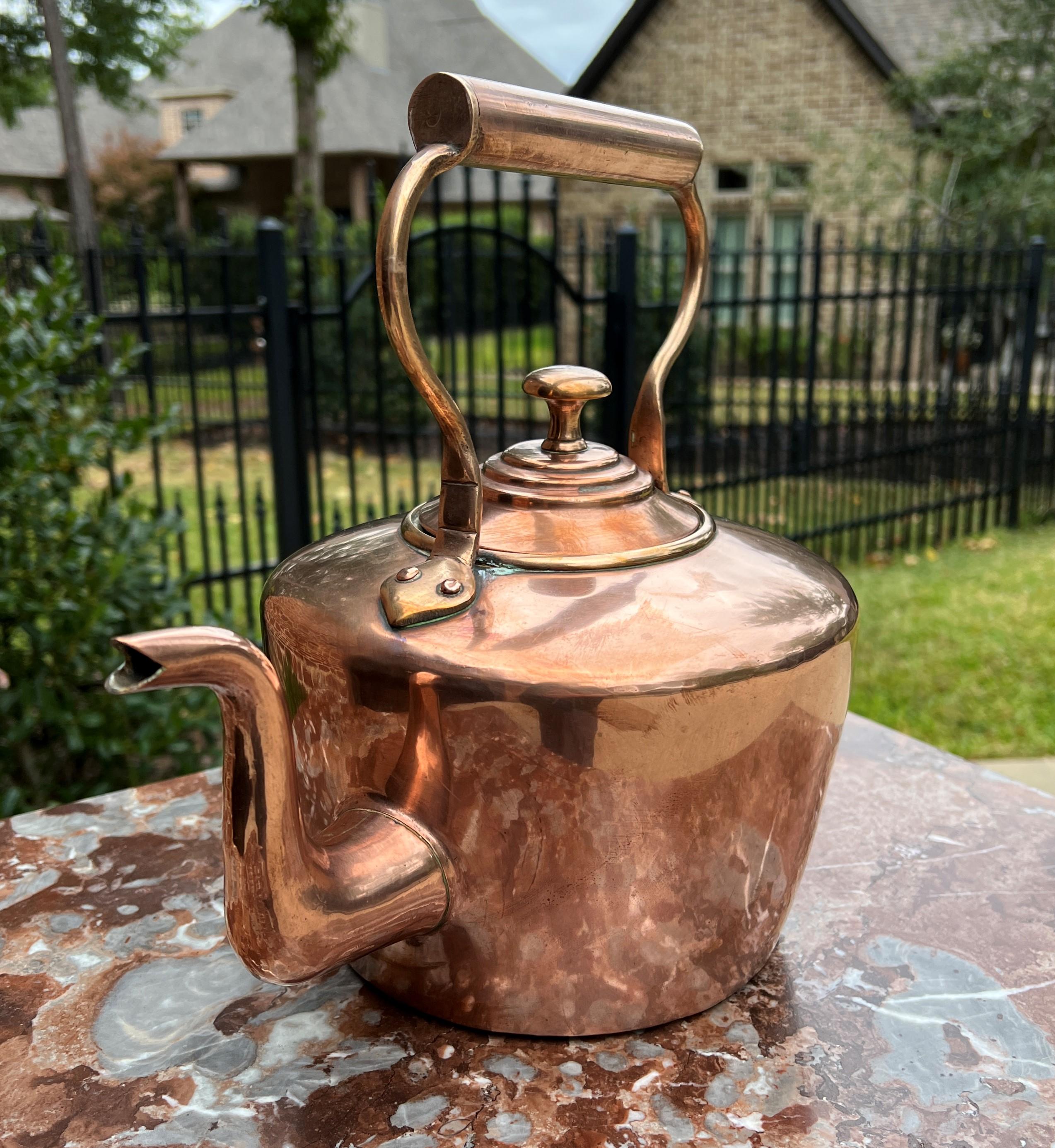 British Colonial Antique English Copper Brass Tea Kettle Coffee Pitcher Spout Handle #2 C. 1900