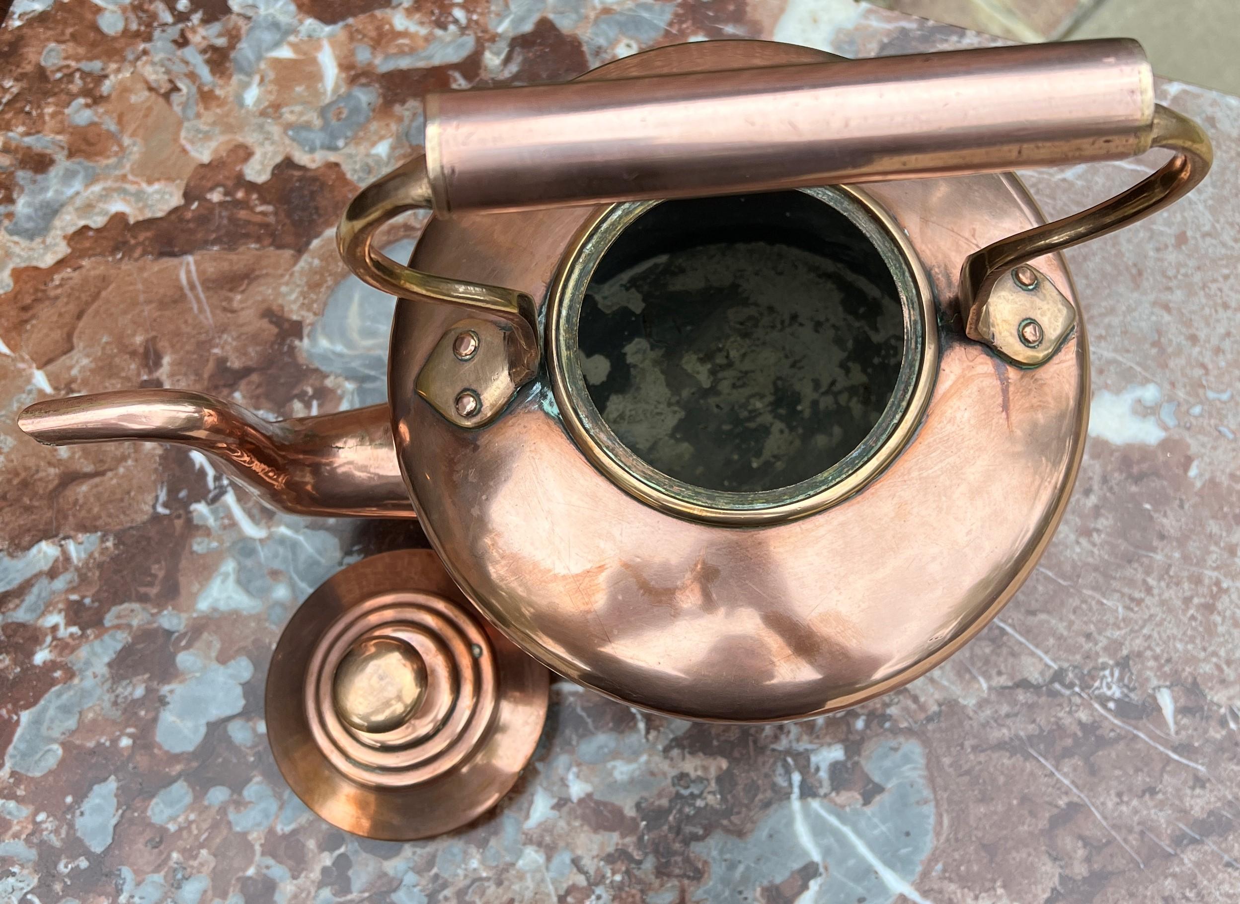 Antique English Copper Brass Tea Kettle Coffee Pitcher Spout Handle #2 C. 1900 1