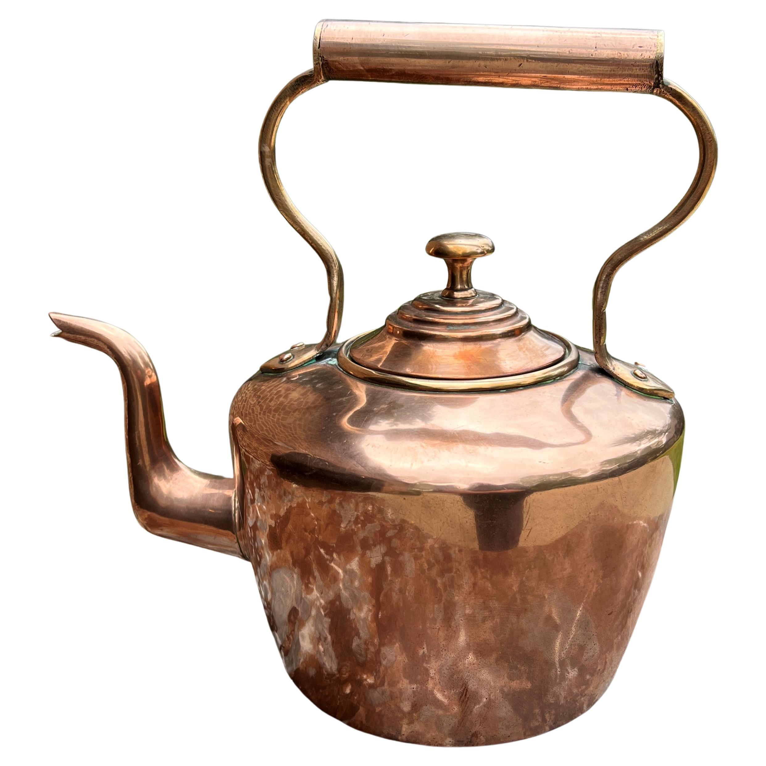 Antique English Copper Brass Tea Kettle Coffee Pitcher Spout Handle #2 C. 1900