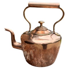 Antique English Copper Brass Tea Kettle Coffee Pitcher Spout Handle #2 C. 1900