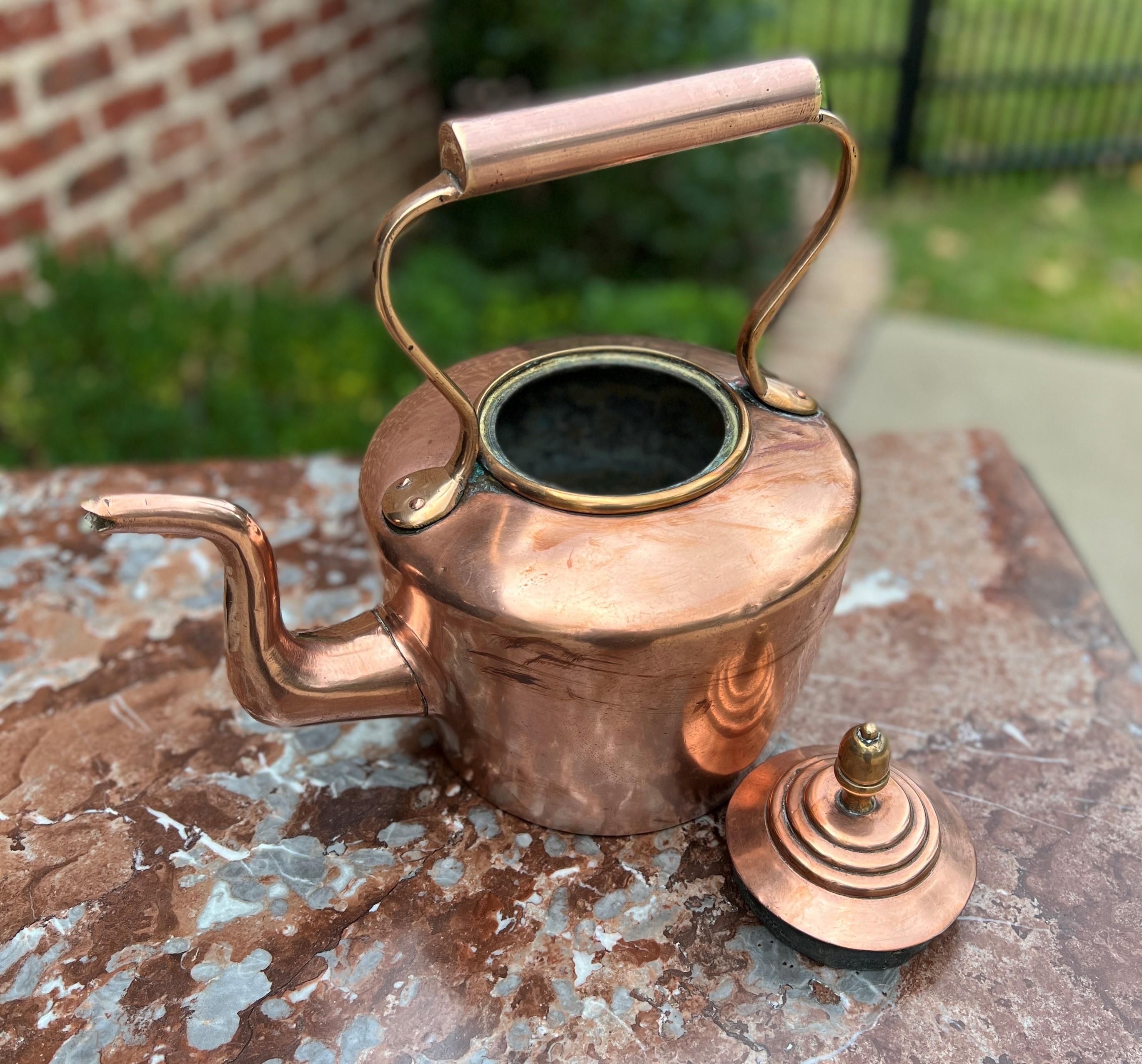 Antique English Copper Brass Tea Kettle Coffee Pitcher Spout Handle #3 c. 1900 5