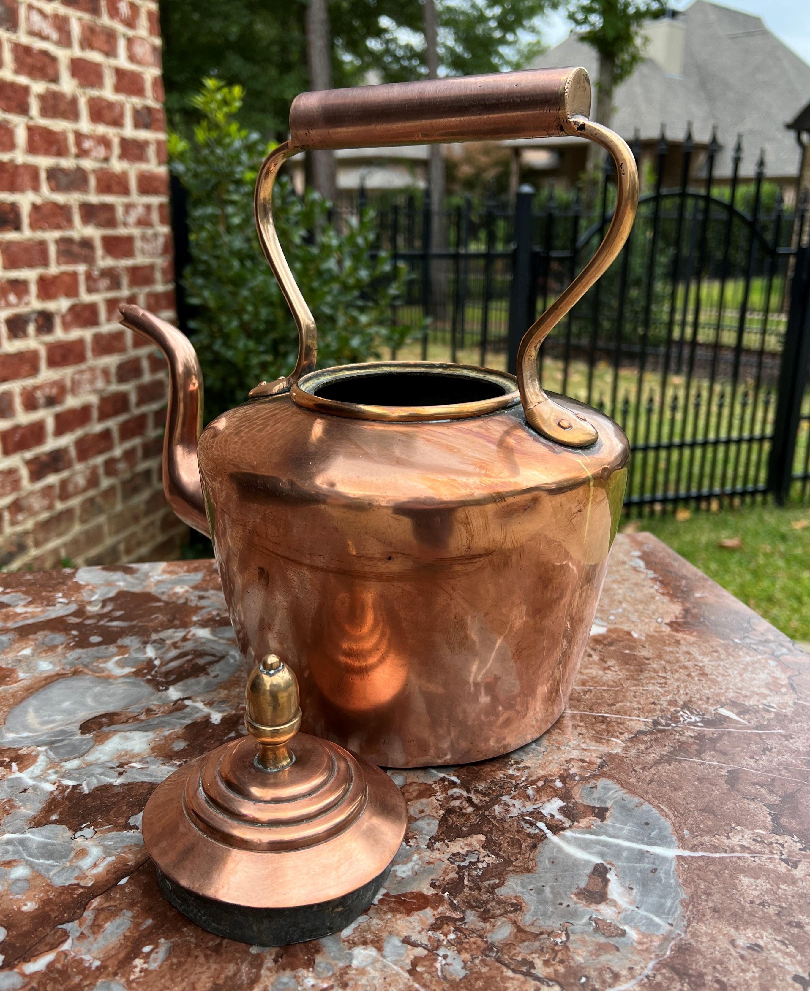 Antique English Copper Brass Tea Kettle Coffee Pitcher Spout Handle #3 c. 1900 8