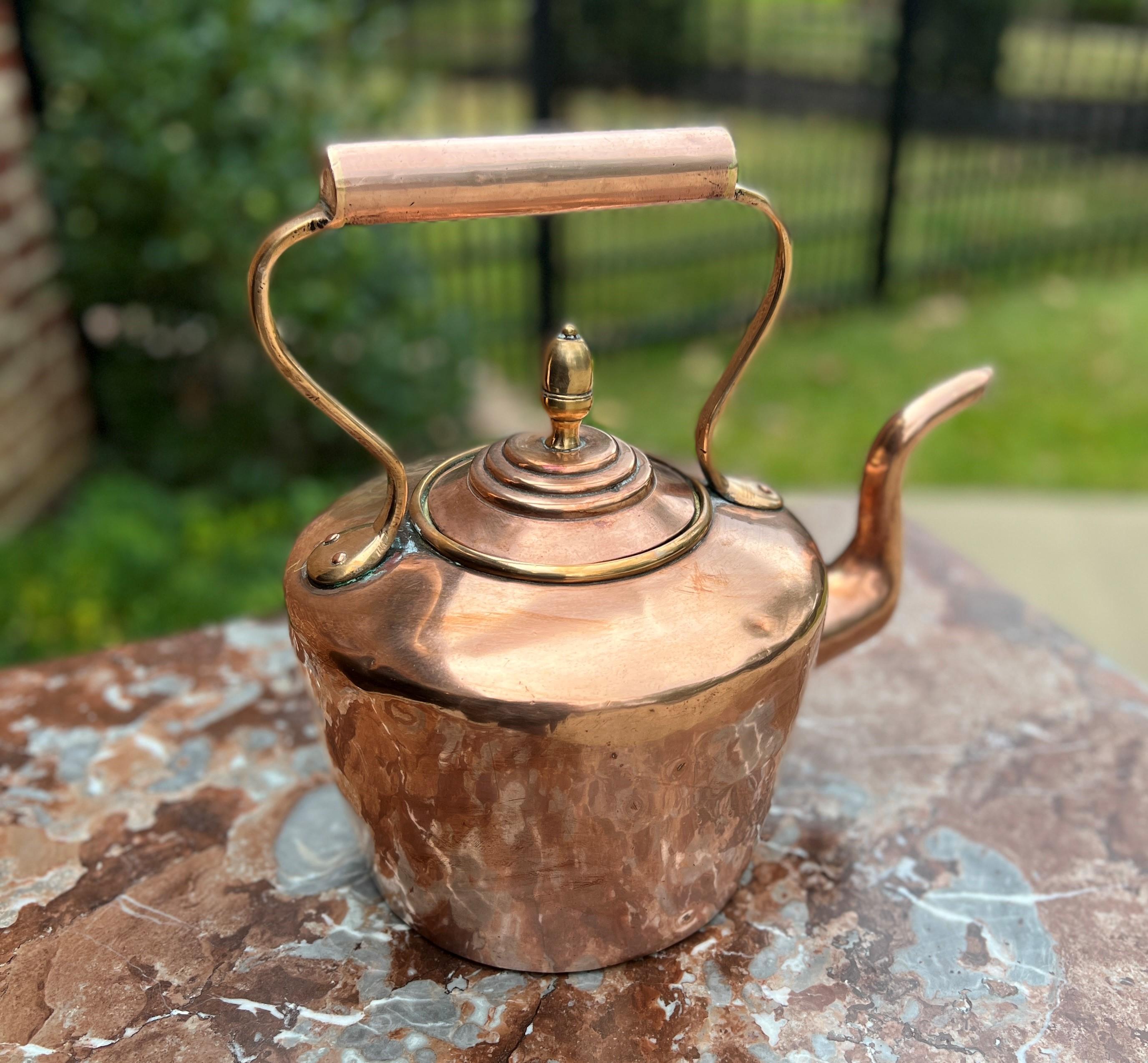 charming antique English copper tea or coffee kettle with pour spout, lid, and copper handle #3~~c. 1900-1920s

