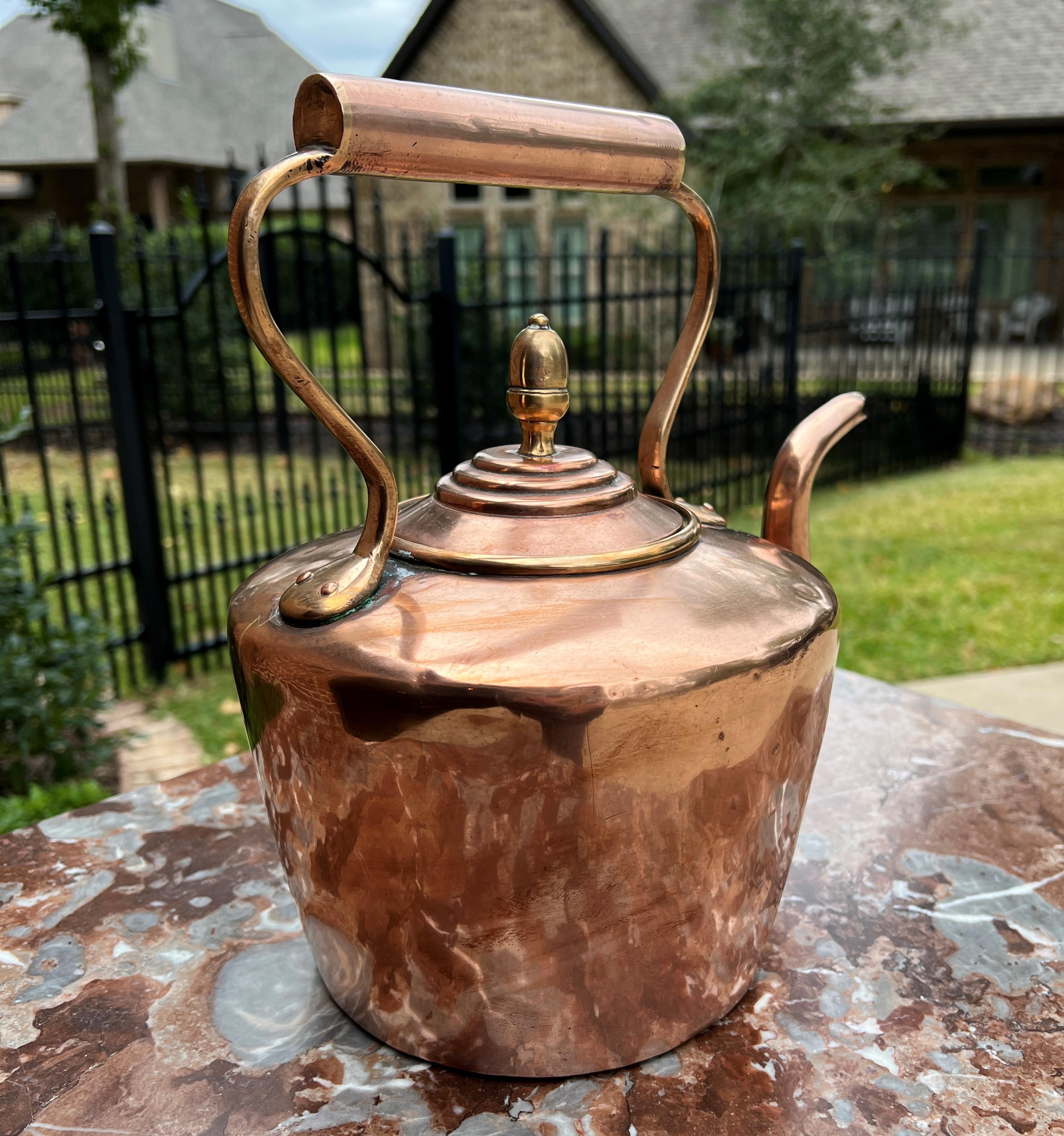 British Colonial Antique English Copper Brass Tea Kettle Coffee Pitcher Spout Handle #3 c. 1900