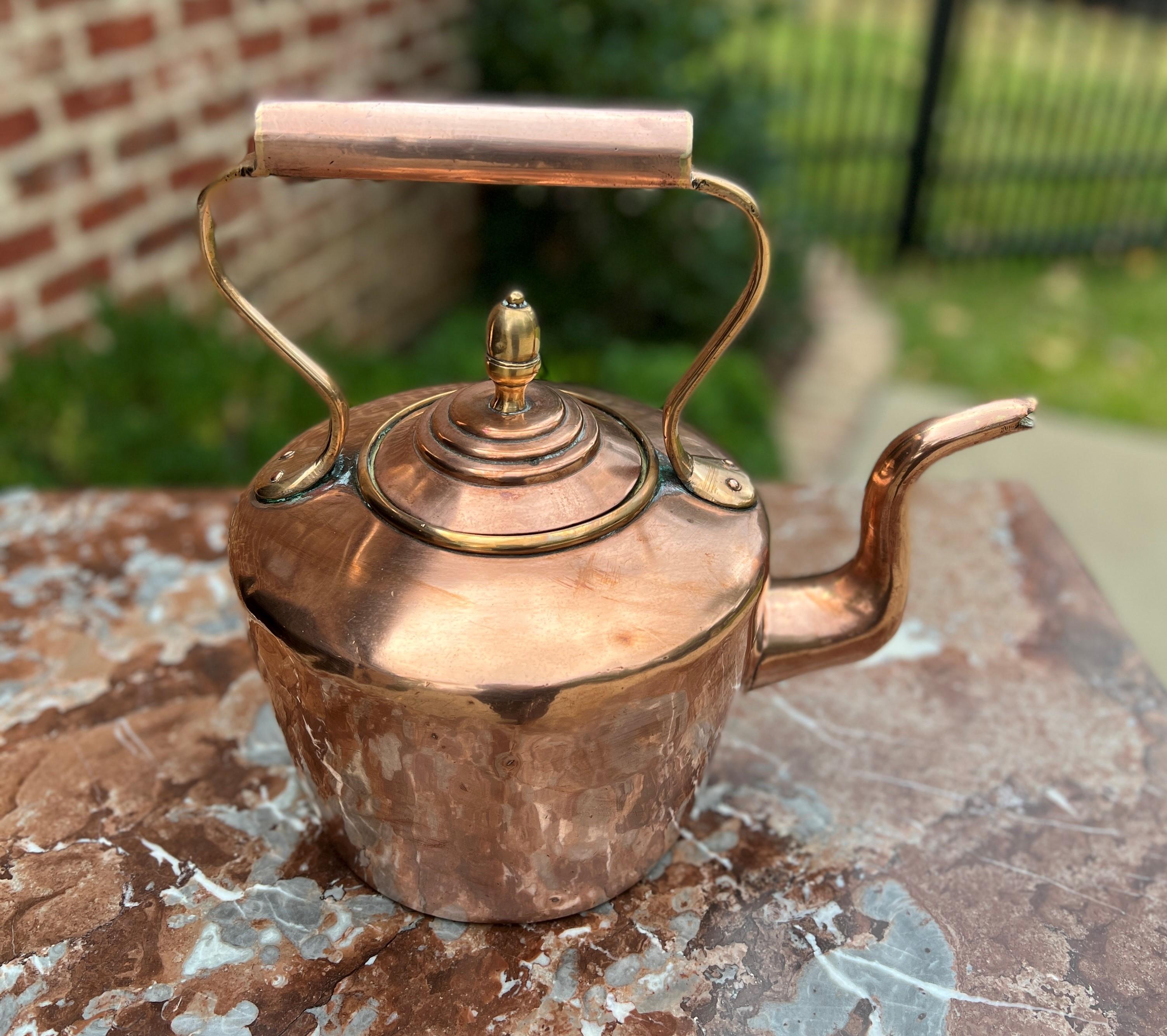 19th Century Antique English Copper Brass Tea Kettle Coffee Pitcher Spout Handle #3 c. 1900