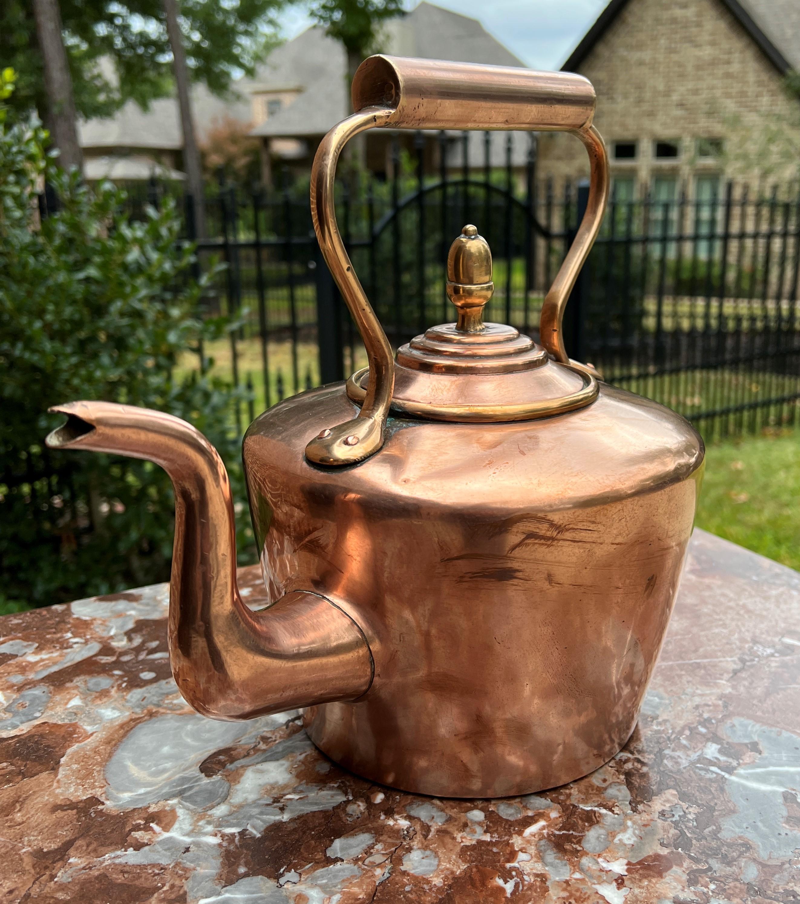 Antique English Copper Brass Tea Kettle Coffee Pitcher Spout Handle #3 c. 1900 1