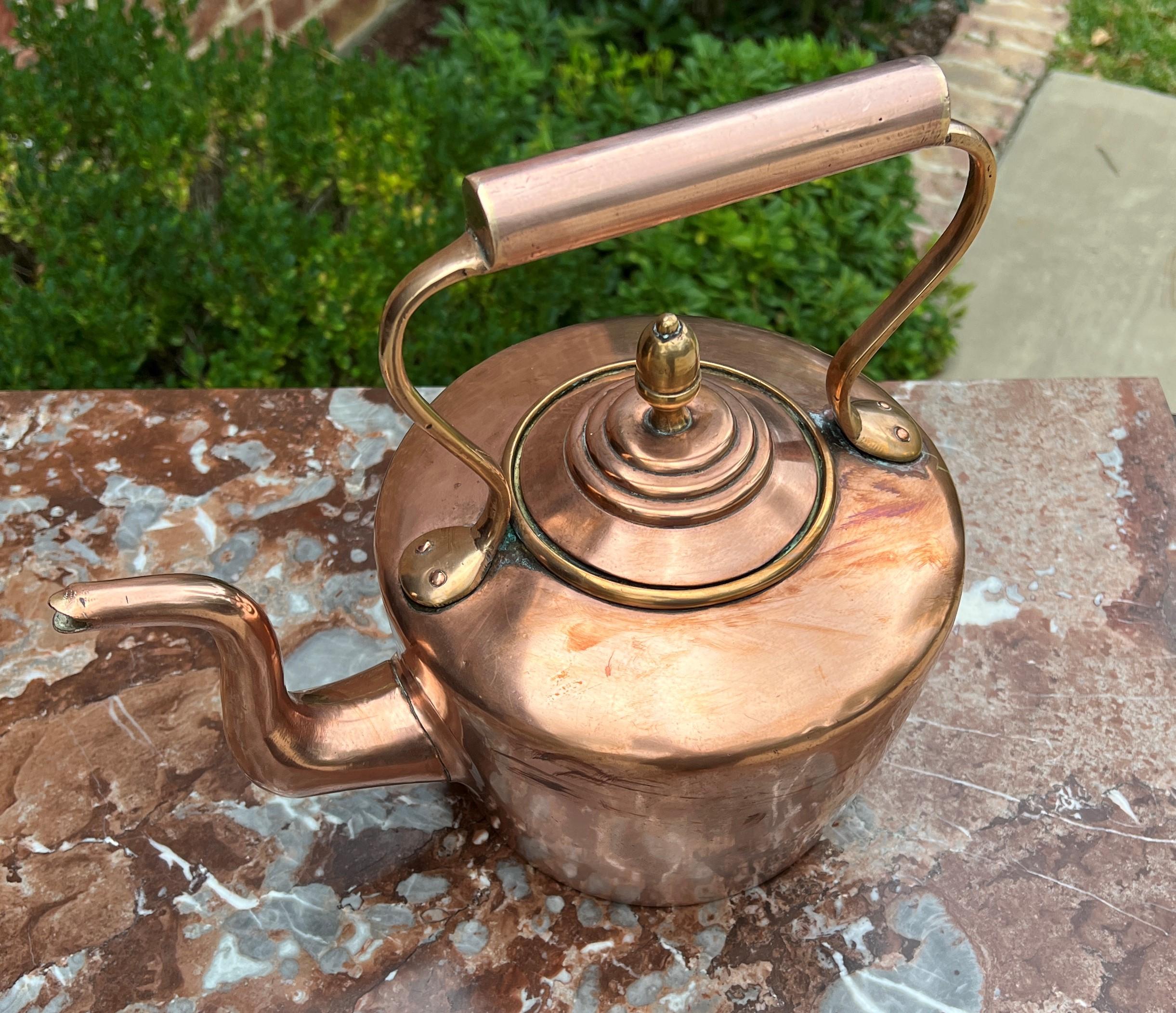 Antique English Copper Brass Tea Kettle Coffee Pitcher Spout Handle #3 c. 1900 3
